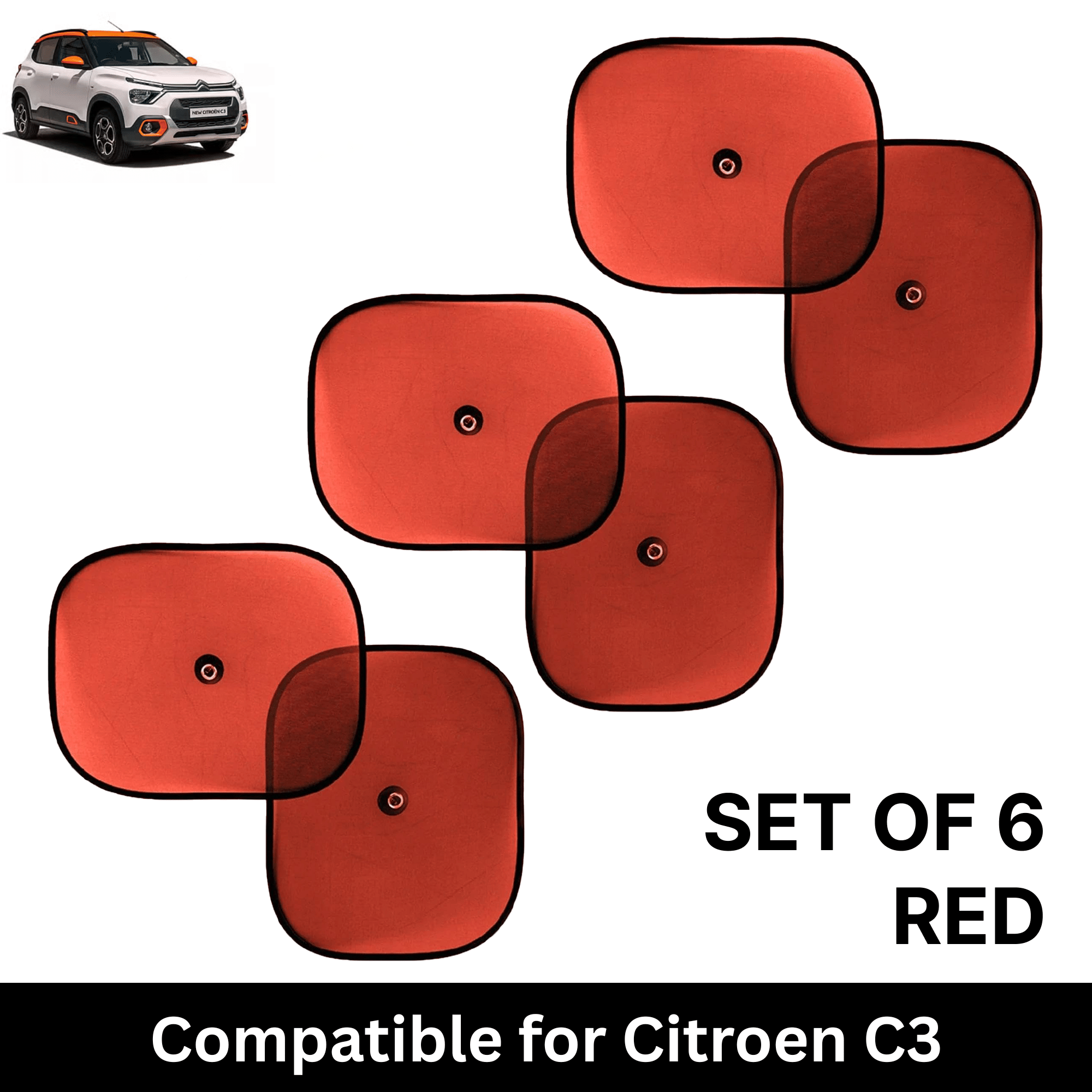     			Car Sun Shade for Side Windows (Red, Set of 6) with vaccum Suction Cups for Citroen C3