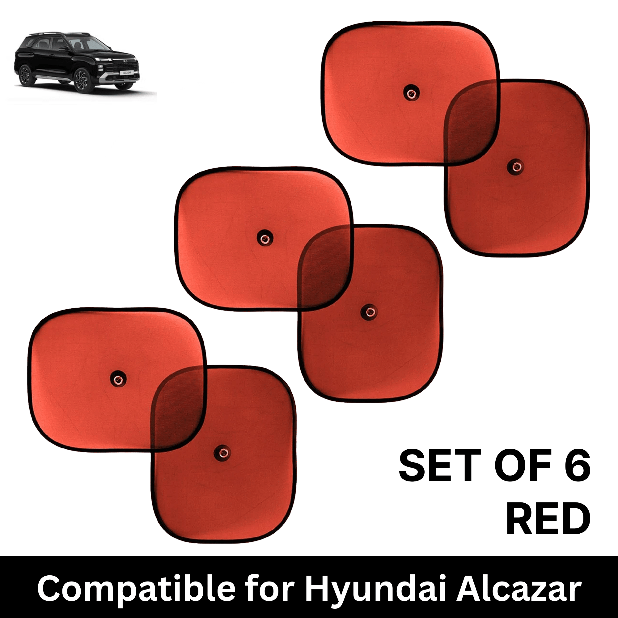     			Car Sun Shade for Side Windows (Red, Set of 6) with vaccum Suction Cups for Hyundai Alcazar
