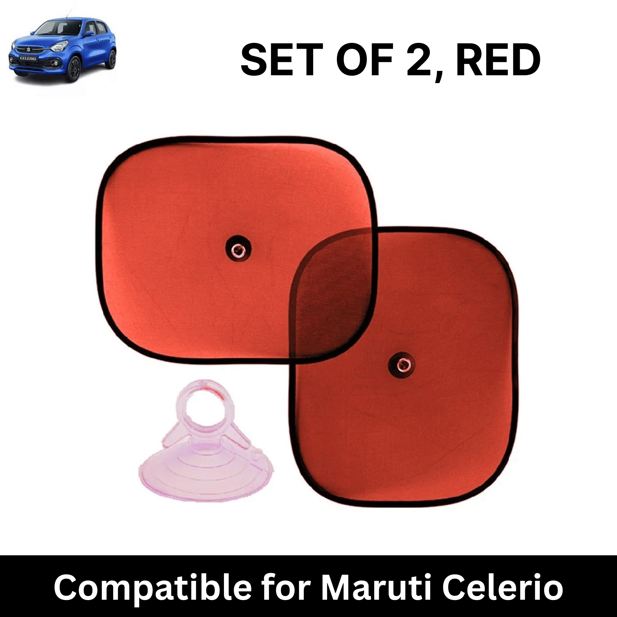     			Car Sun Shade for Side Windows (Red, Set of 2) with vaccum Suction Cups for Maruti Celerio Tour H2 Taxi