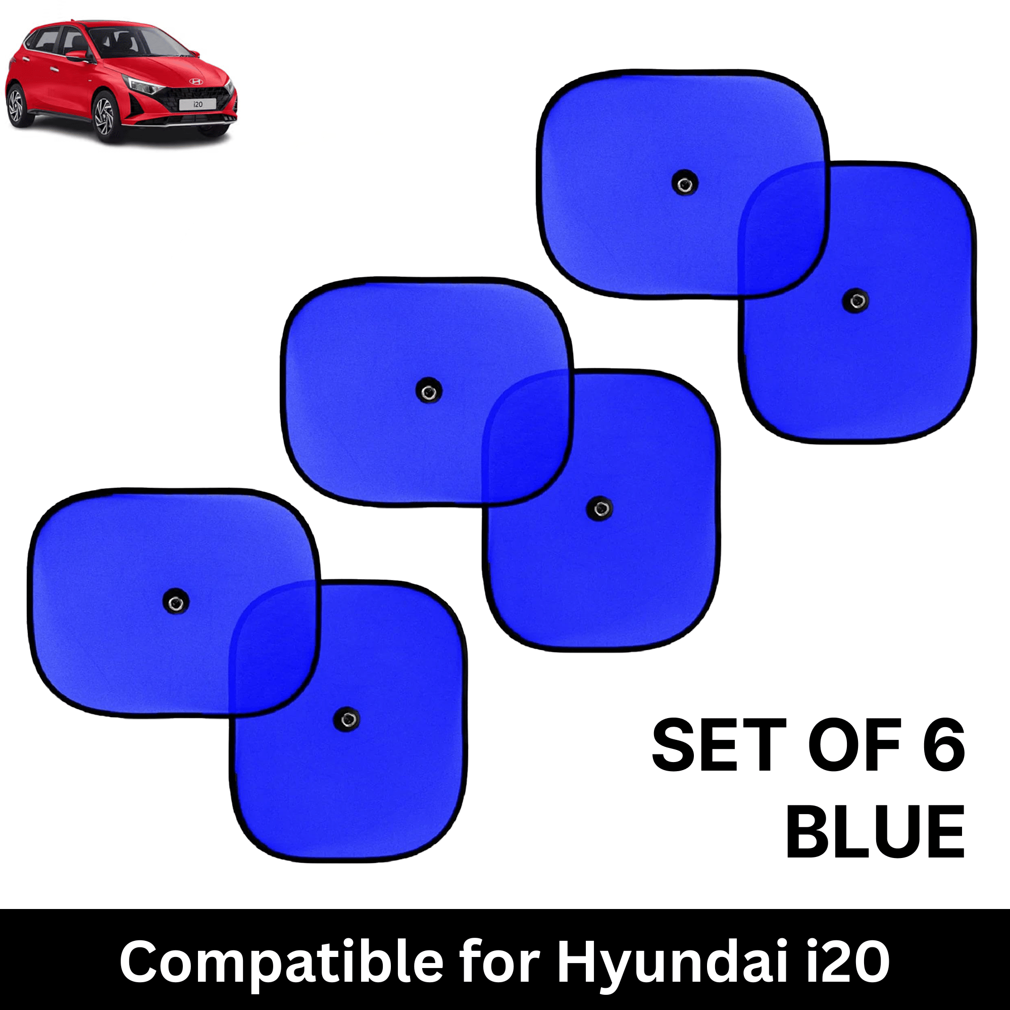     			Car Sun Shade for Side Windows (Blue, Set of 6) with vaccum Suction Cups for Hyundai i20