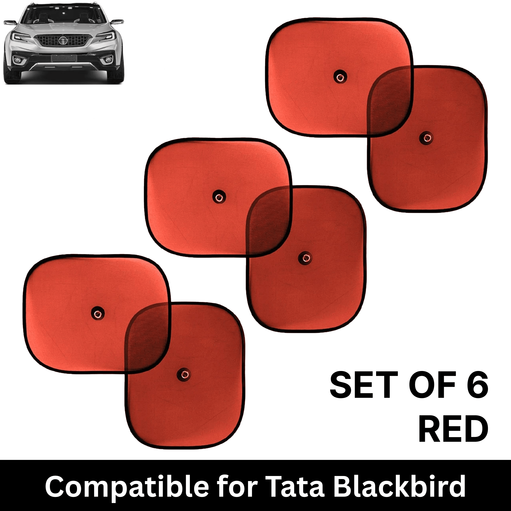     			Car Sun Shade for Side Windows (Red, Set of 6) with vaccum Suction Cups for Tata Blackbird