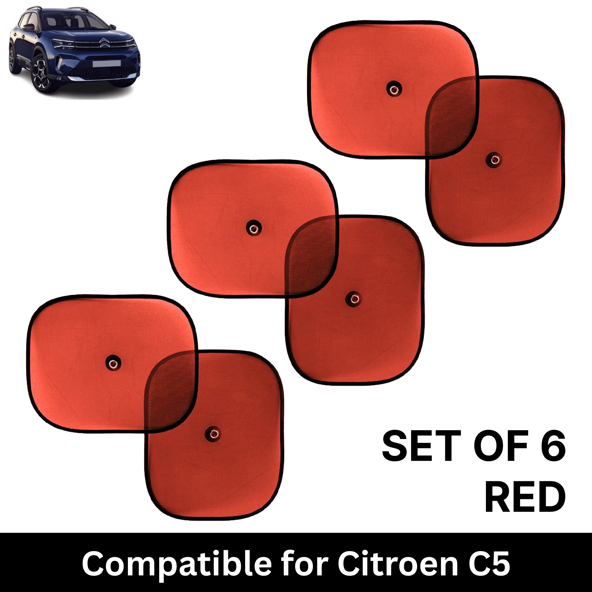    			Car Sun Shade for Side Windows (Red, Set of 6) with vaccum Suction Cups for Citroen C5 Aircross