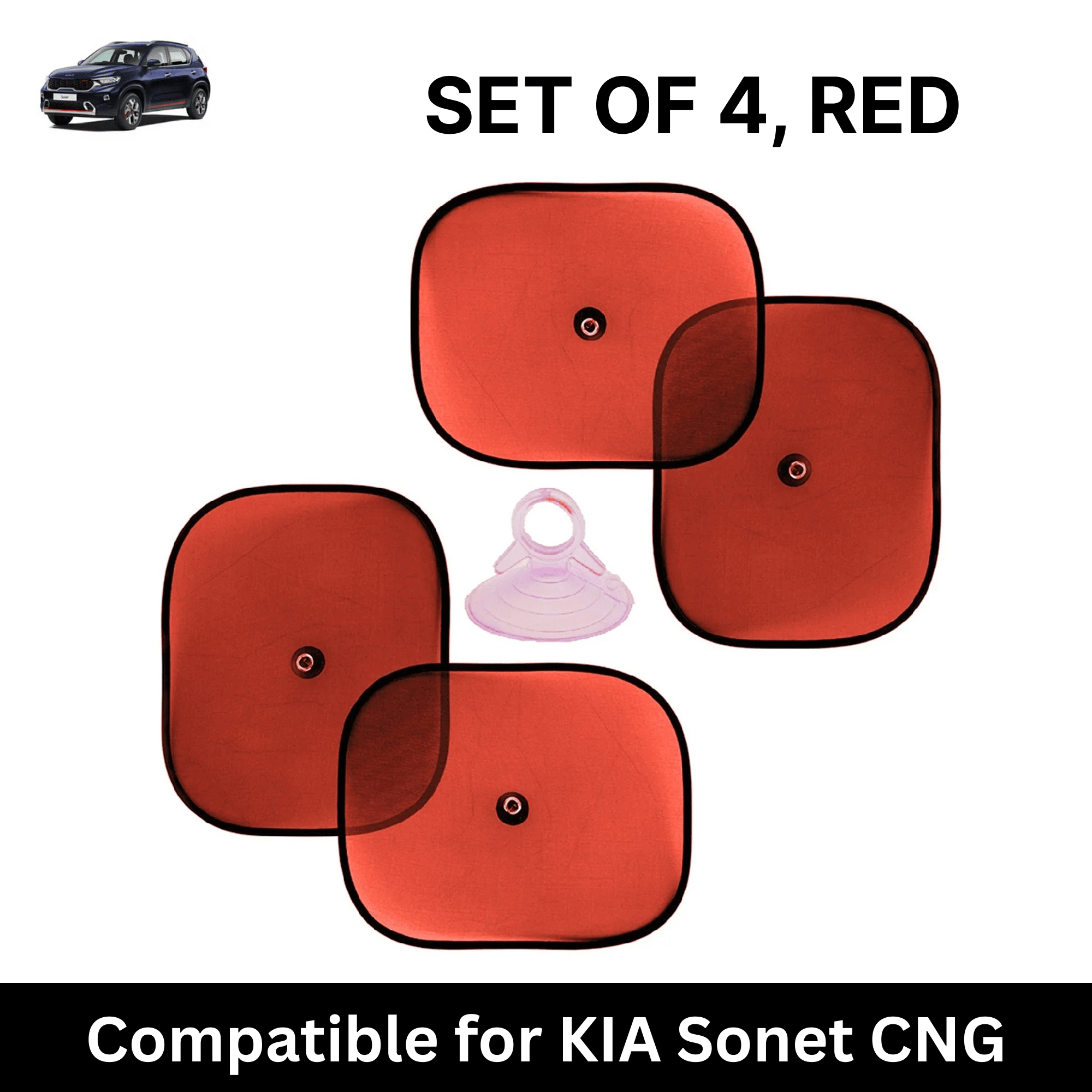     			Car Sun Shade for Side Windows (Red, Set of 4) with vaccum Suction Cups for KIA Sonet CNG