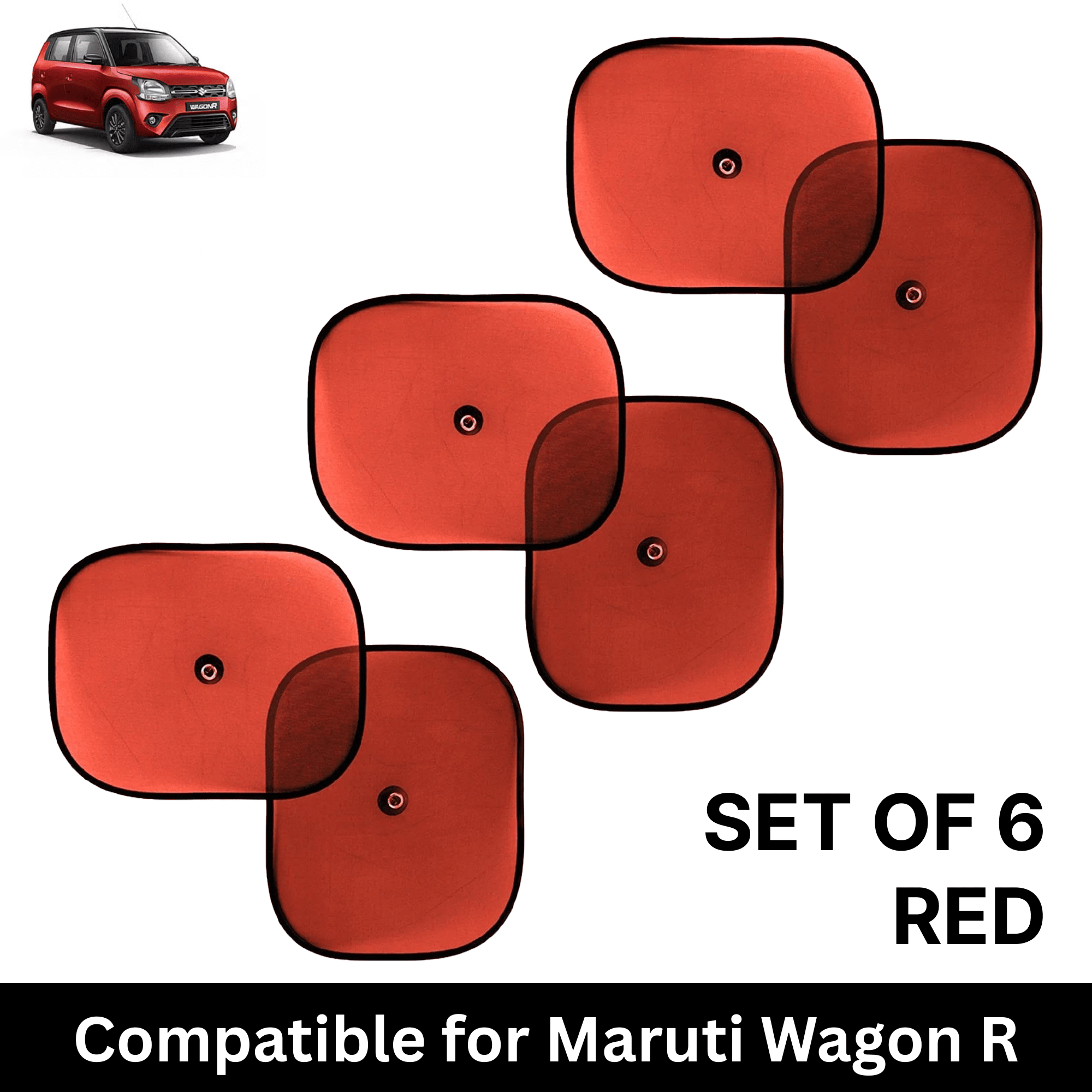     			Car Sun Shade for Side Windows (Red, Set of 6) with vaccum Suction Cups for Maruti Wagon R