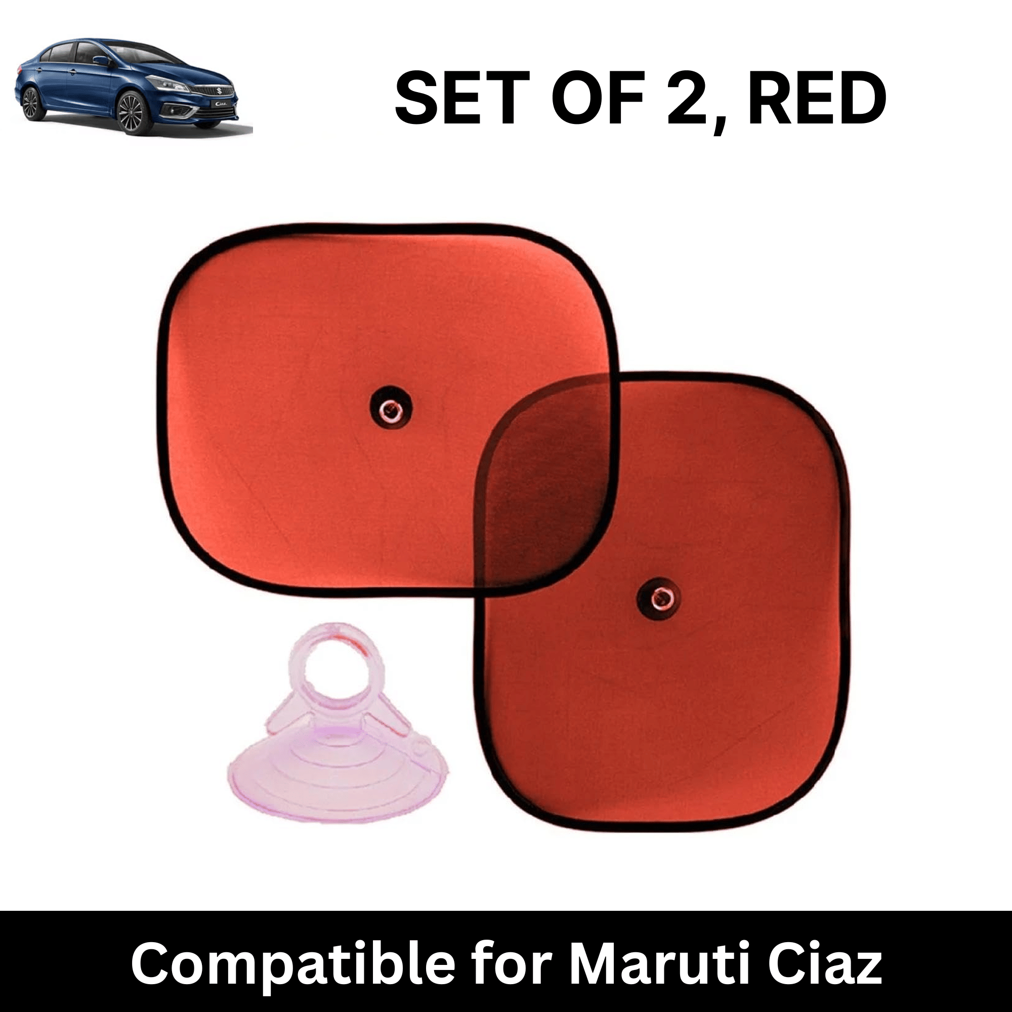    			Car Sun Shade for Side Windows (Red, Set of 2) with vaccum Suction Cups for Maruti Ciaz