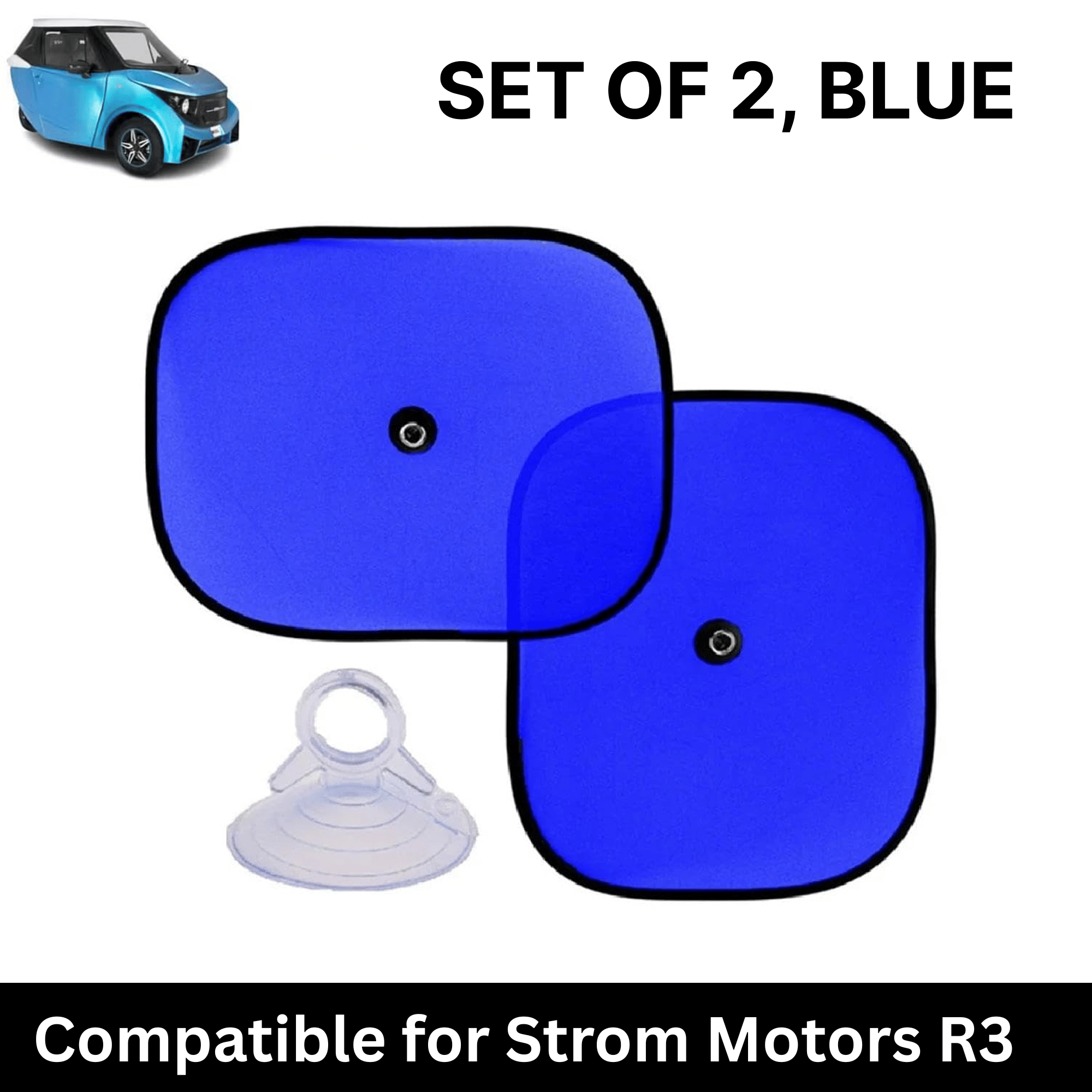     			Car Sun Shade for Side Windows (Blue, Set of 2) with vaccum Suction Cups for Strom Motors R3