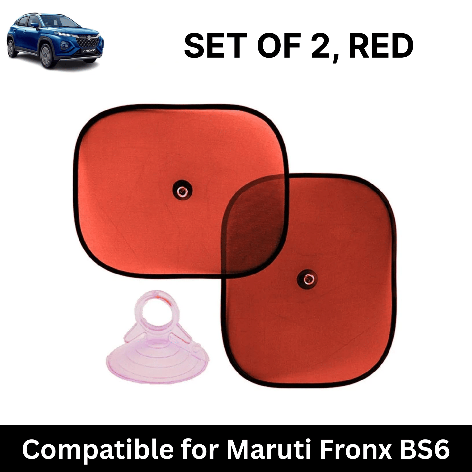     			Car Sun Shade for Side Windows (Red, Set of 2) with vaccum Suction Cups for Maruti Fronx