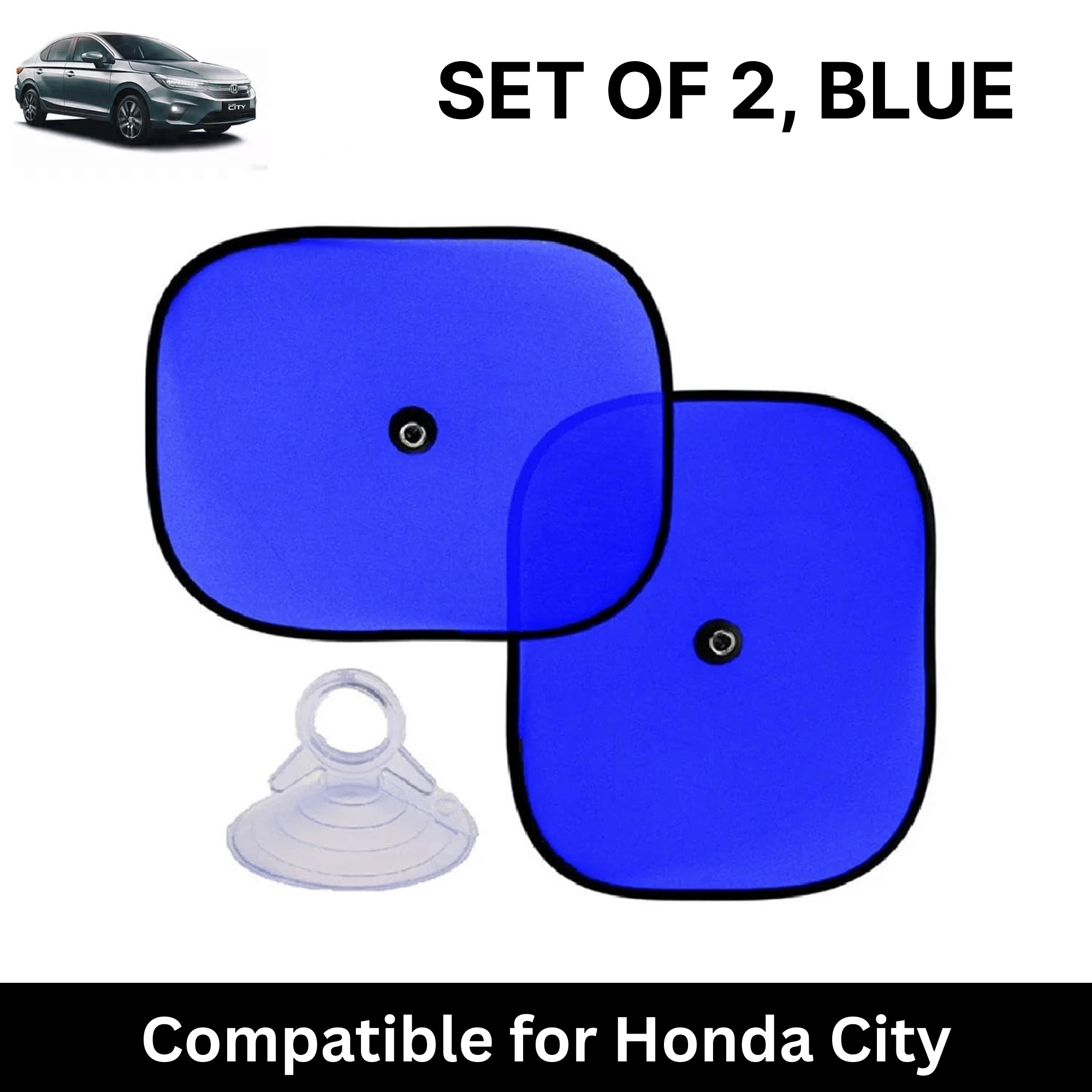     			Car Sun Shade for Side Windows (Blue, Set of 2) with vaccum Suction Cups for Honda City