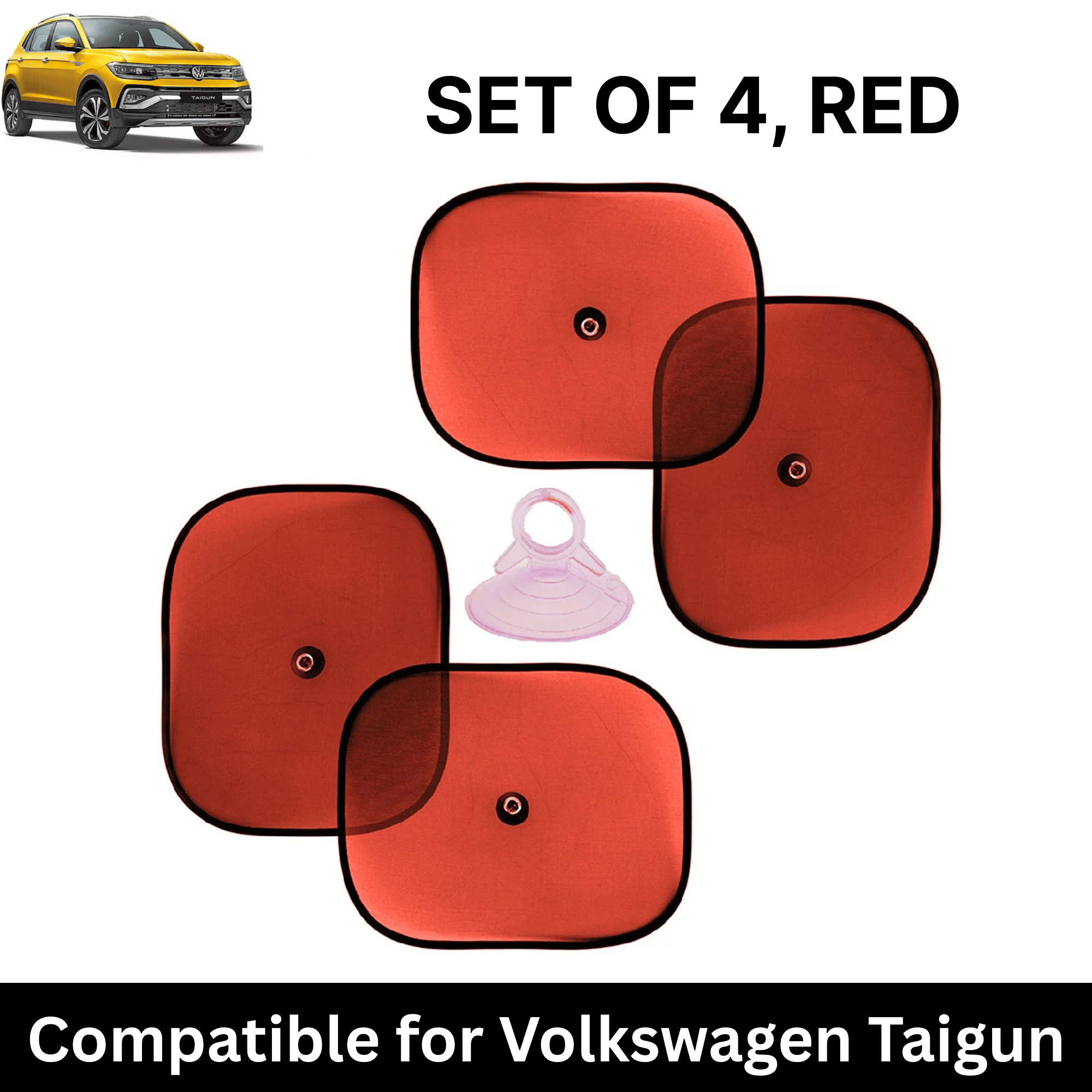     			Car Sun Shade for Side Windows (Red, Set of 4) with vaccum Suction Cups for Volkswagen Taigun