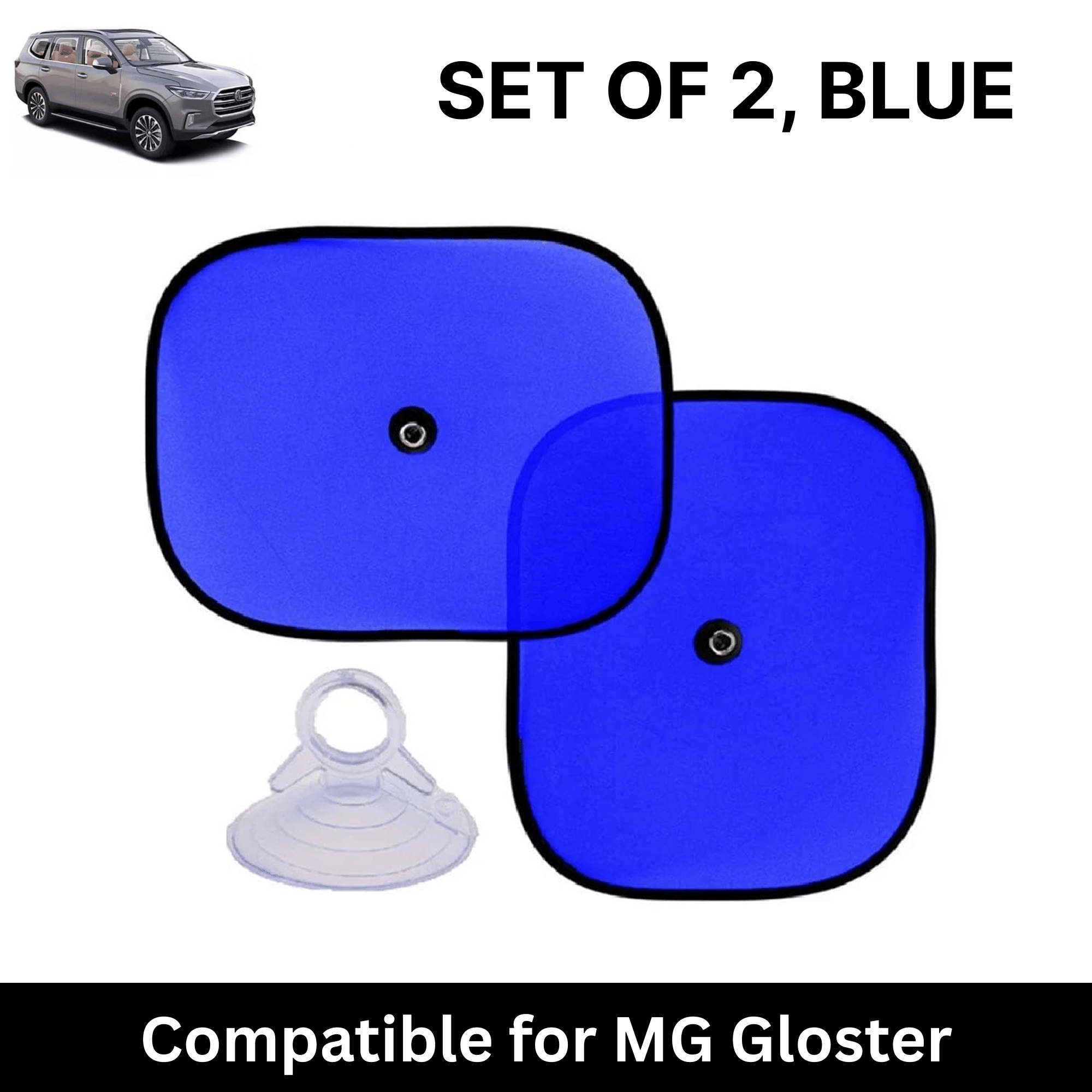     			Car Sun Shade for Side Windows (Blue, Set of 2) with vaccum Suction Cups for MG Gloster