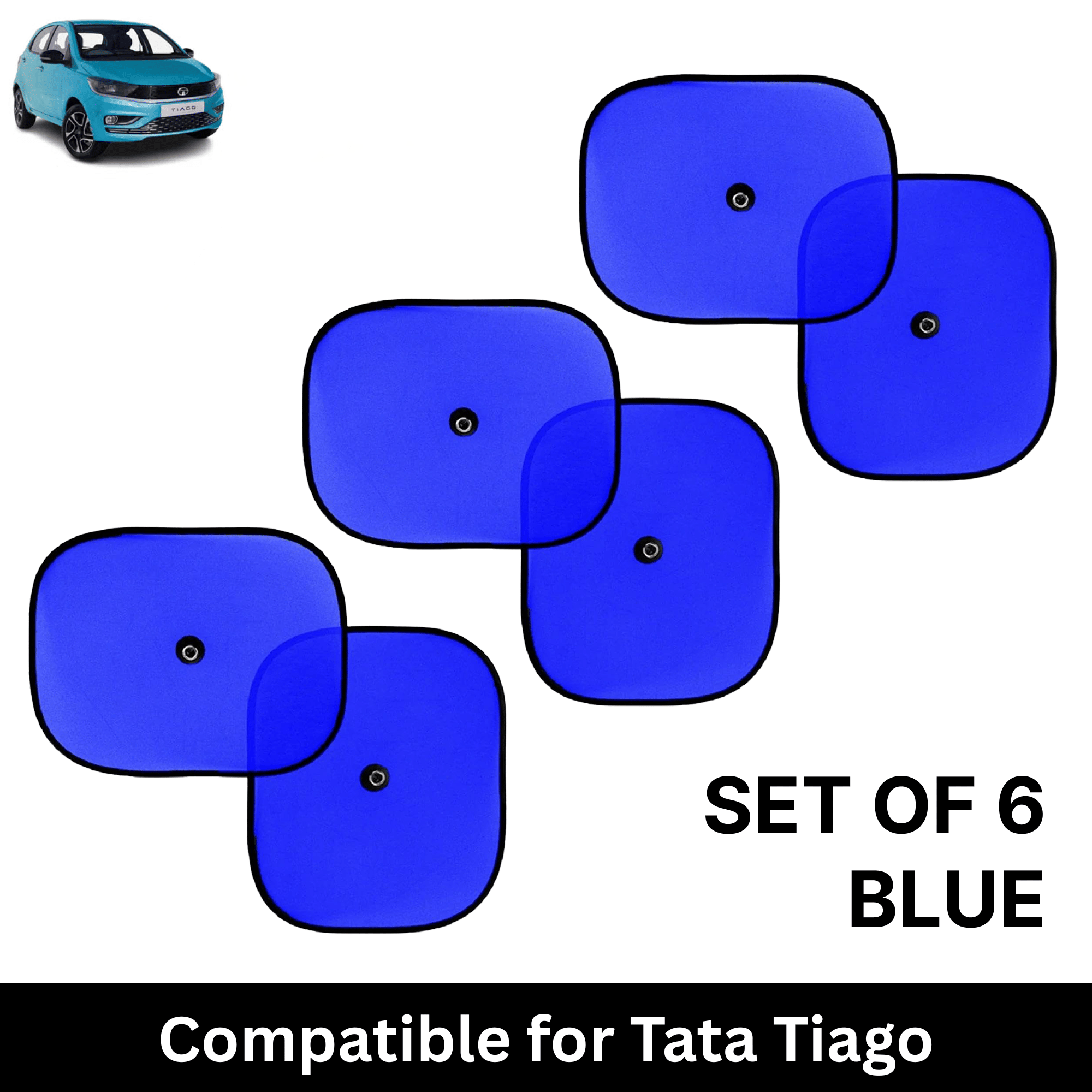 Car Sun Shade for Side Windows (Blue, Set of 6) with vaccum Suction Cups for Tata Tiago     			Car Sun Shade for Side Windows (Blue, Set of 6) with vaccum Suction Cups for Tata Tiago