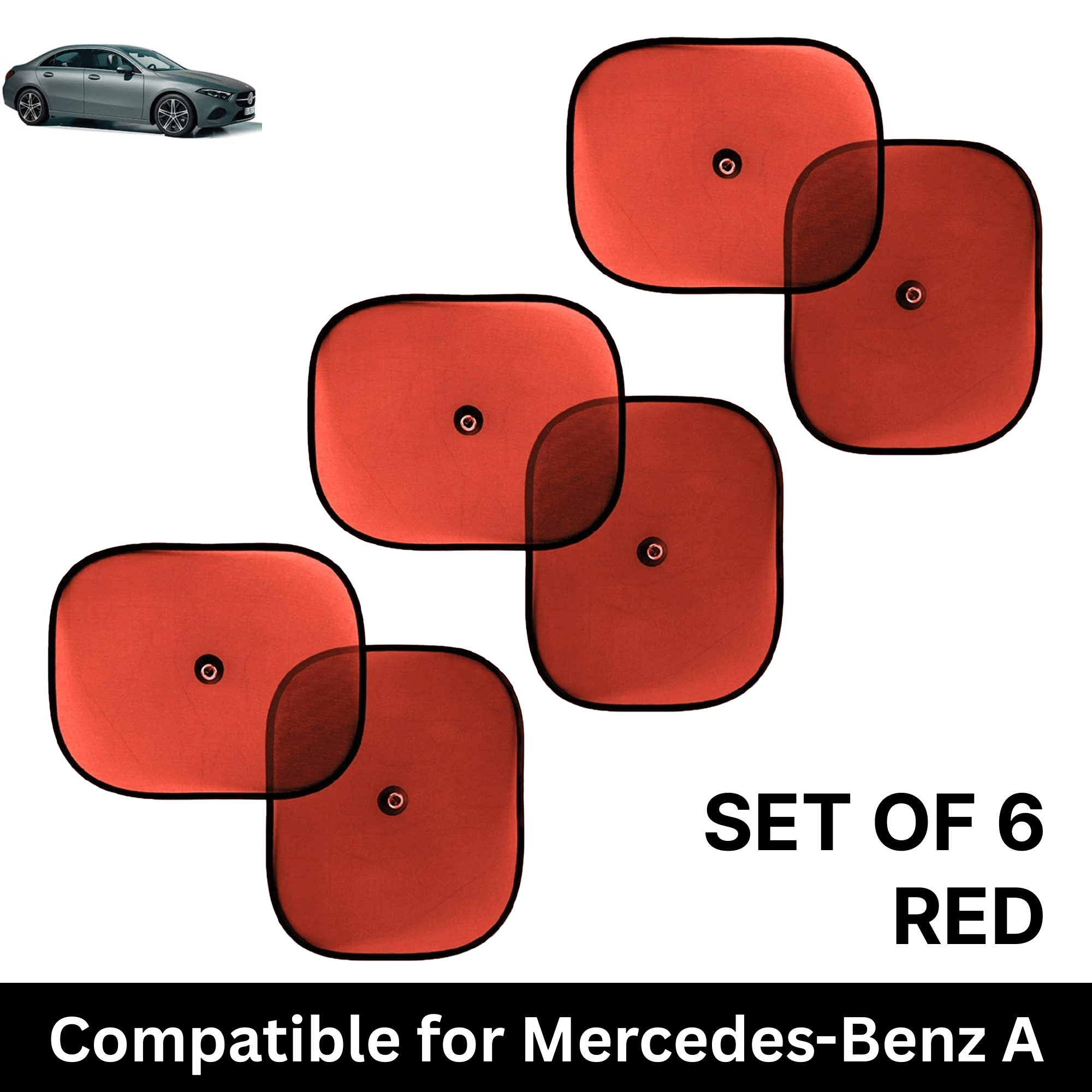     			Car Sun Shade for Side Windows (Red, Set of 6) with vaccum Suction Cups for Mercedes-Benz A Class Limousine