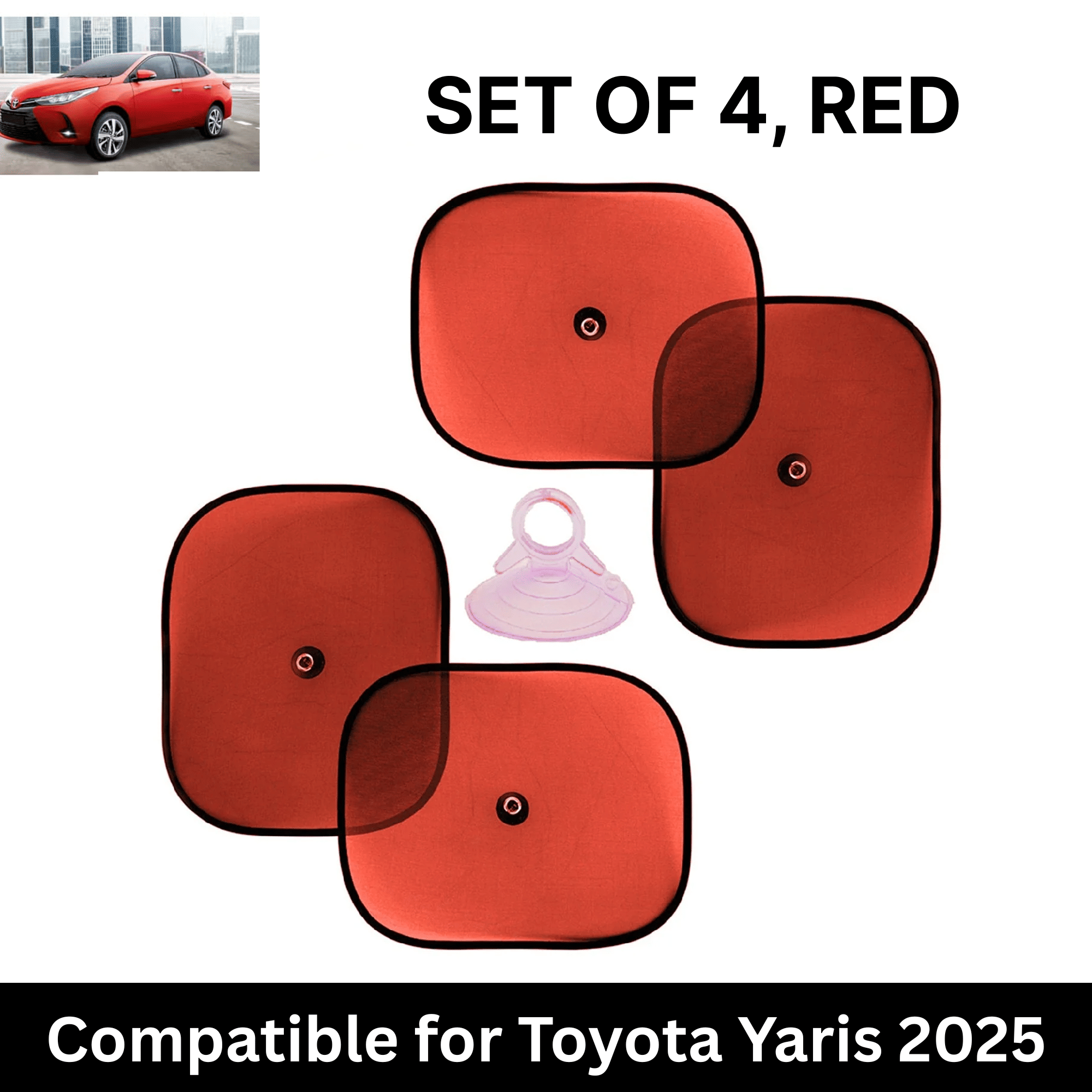 Car Sun Shade for Side Windows (Red, Set of 4) with vaccum Suction Cups for Toyota Yaris 2025 Car Sun Shade for Side Windows (Red, Set of 4) with vaccum Suction Cups for Toyota Yaris 2025
