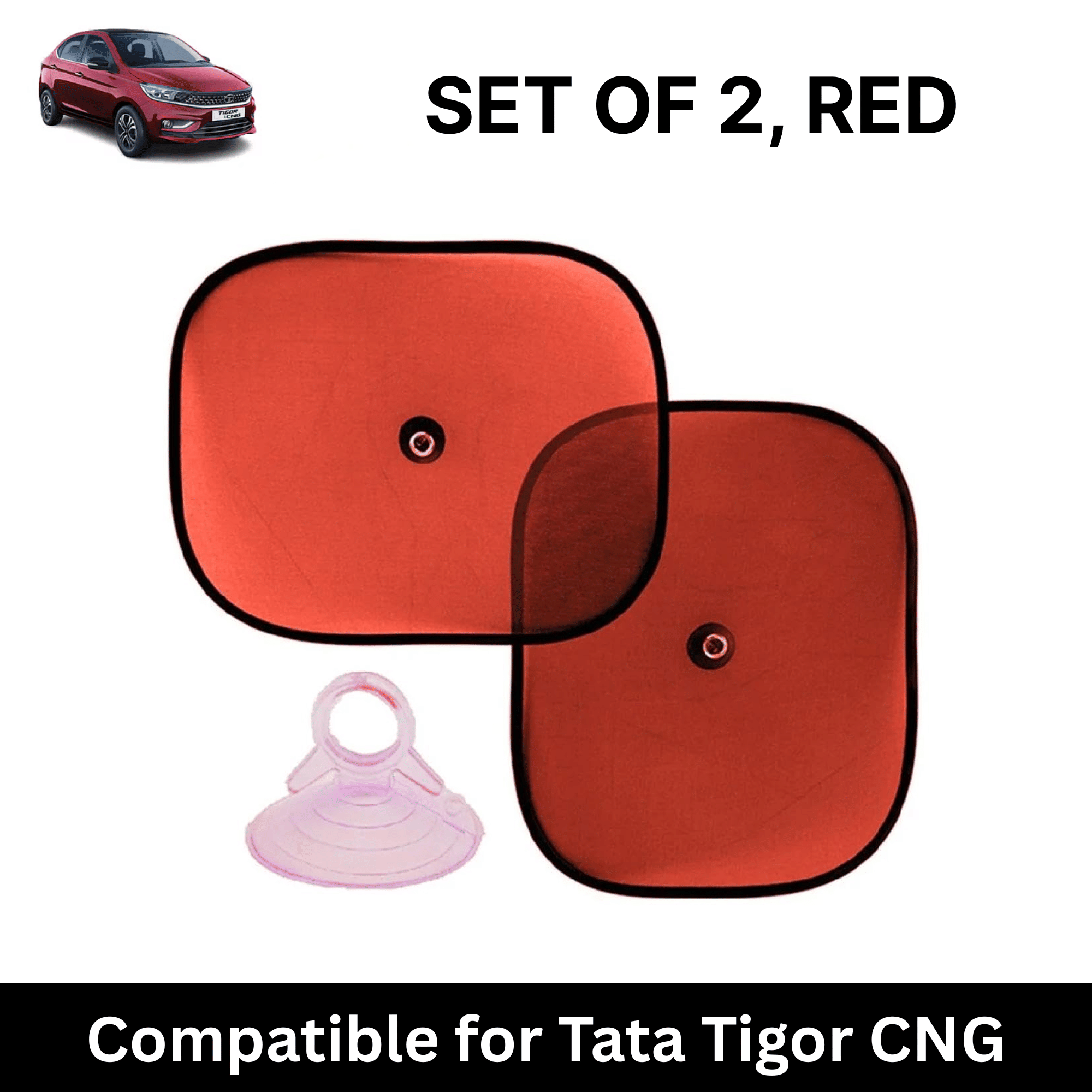     			Car Sun Shade for Side Windows (Red, Set of 2) with vaccum Suction Cups for Tata Tigor CNG