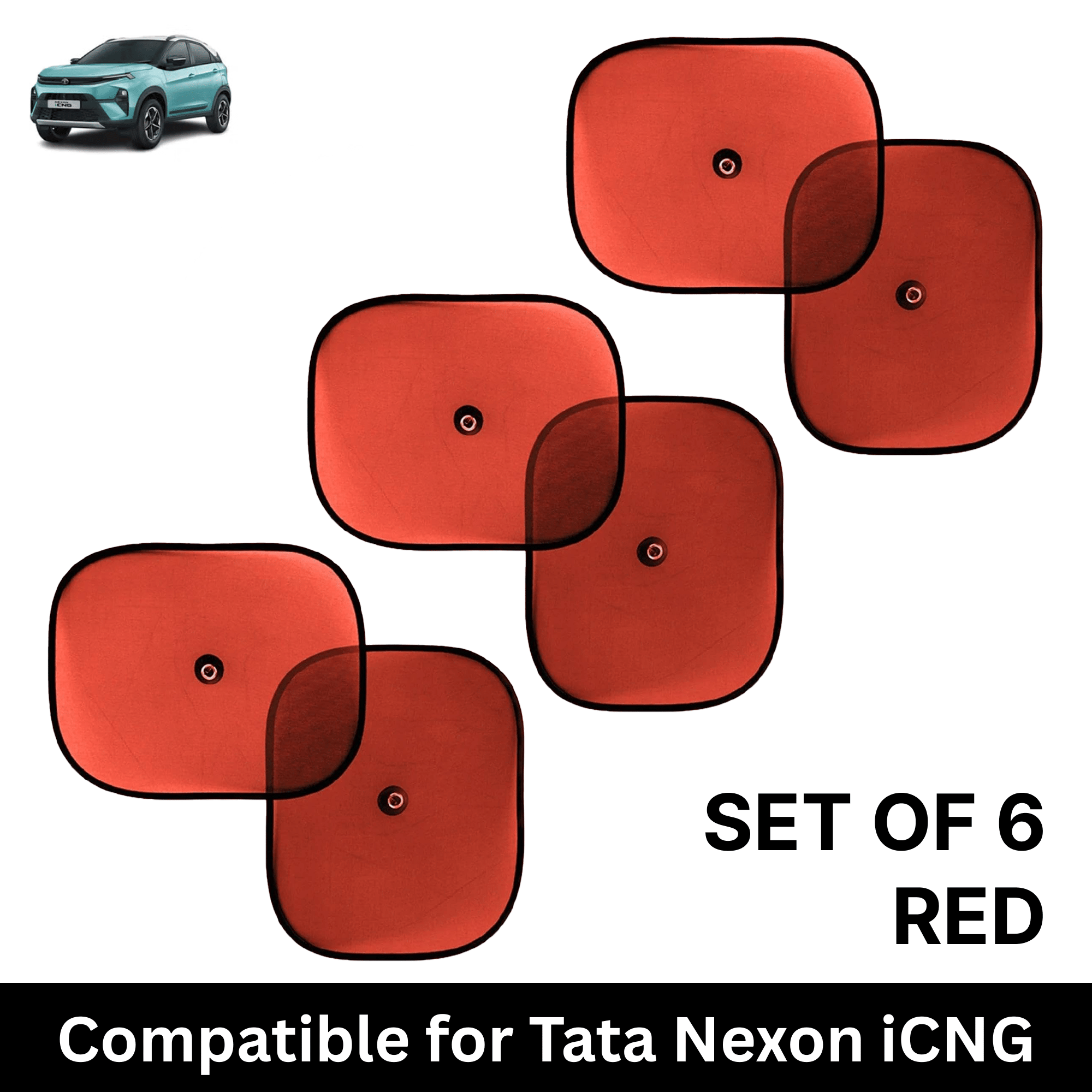 Car Sun Shade for Side Windows (Red, Set of 6) with vaccum Suction Cups for Tata Nexon iCNG Car Sun Shade for Side Windows (Red, Set of 6) with vaccum Suction Cups for Tata Nexon iCNG