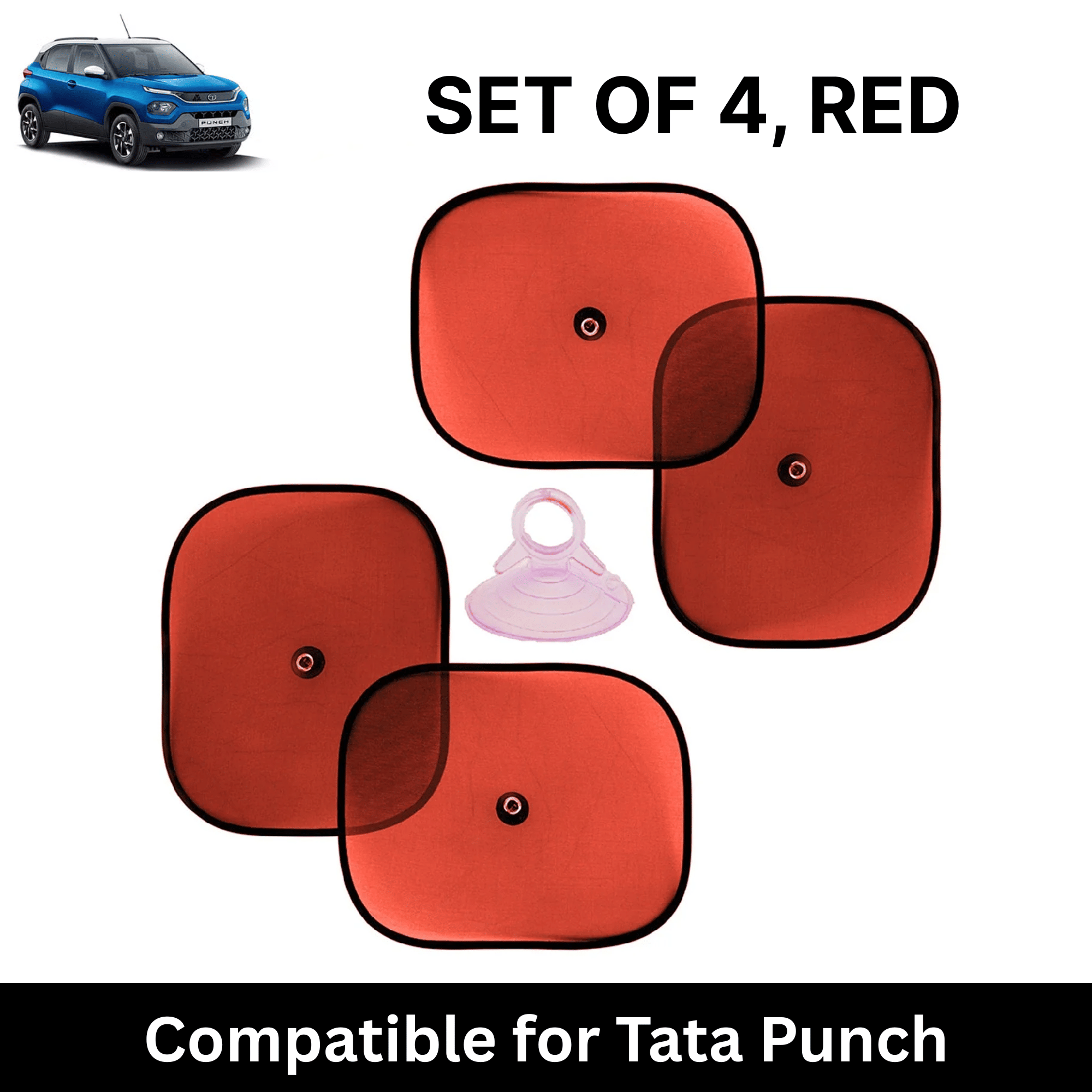 Car Sun Shade for Side Windows (Red, Set of 4) with vaccum Suction Cups for Tata Punch Car Sun Shade for Side Windows (Red, Set of 4) with vaccum Suction Cups for Tata Punch
