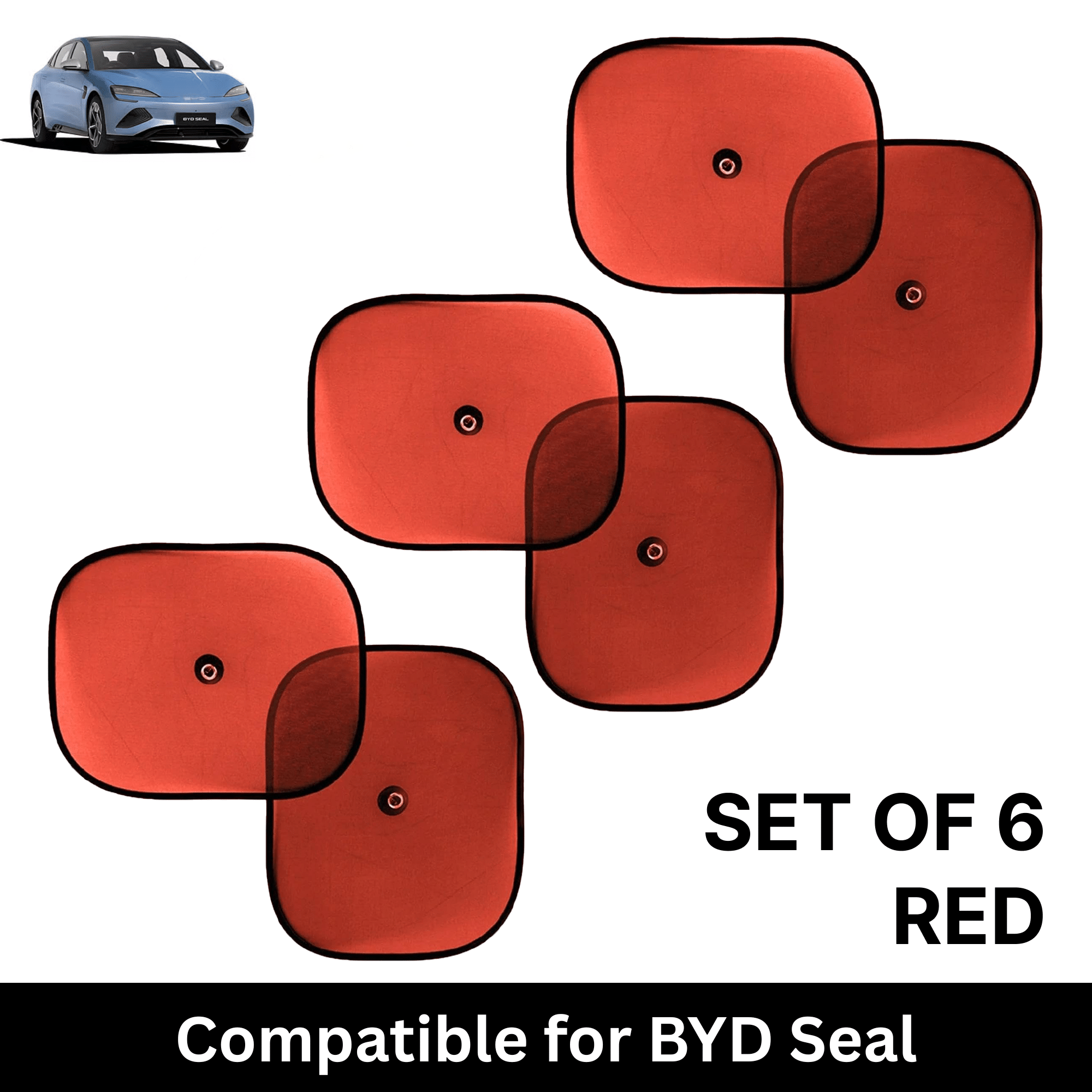 Car Sun Shade for Side Windows (Red, Set of 6) with vaccum Suction Cups for BYD Seal Car Sun Shade for Side Windows (Red, Set of 6) with vaccum Suction Cups for BYD Seal