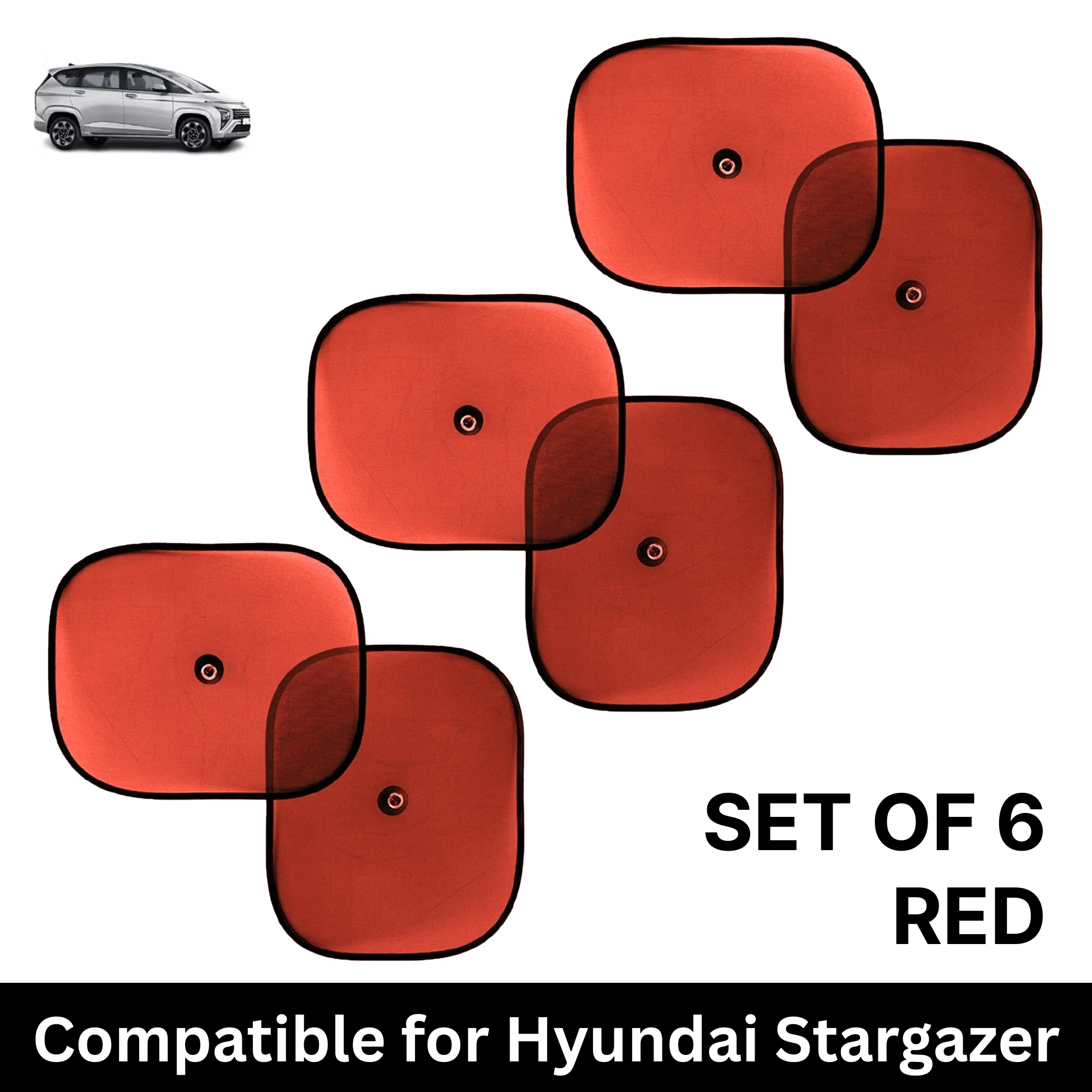 Car Sun Shade for Side Windows (Red, Set of 6) with vaccum Suction Cups for Hyundai Stargazer Car Sun Shade for Side Windows (Red, Set of 6) with vaccum Suction Cups for Hyundai Stargazer