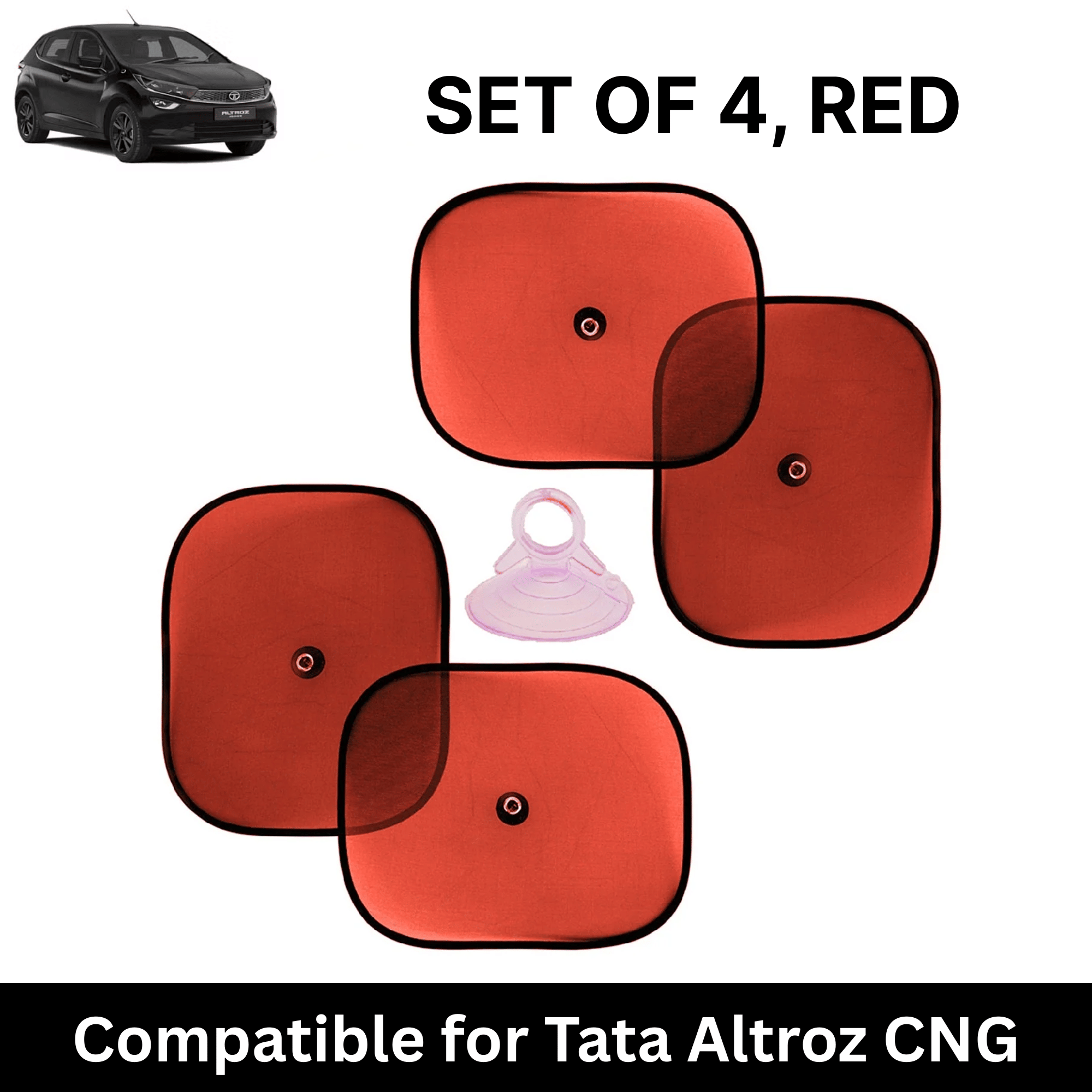Car Sun Shade for Side Windows (Red, Set of 4) with vaccum Suction Cups for Tata Altroz CNG Car Sun Shade for Side Windows (Red, Set of 4) with vaccum Suction Cups for Tata Altroz CNG