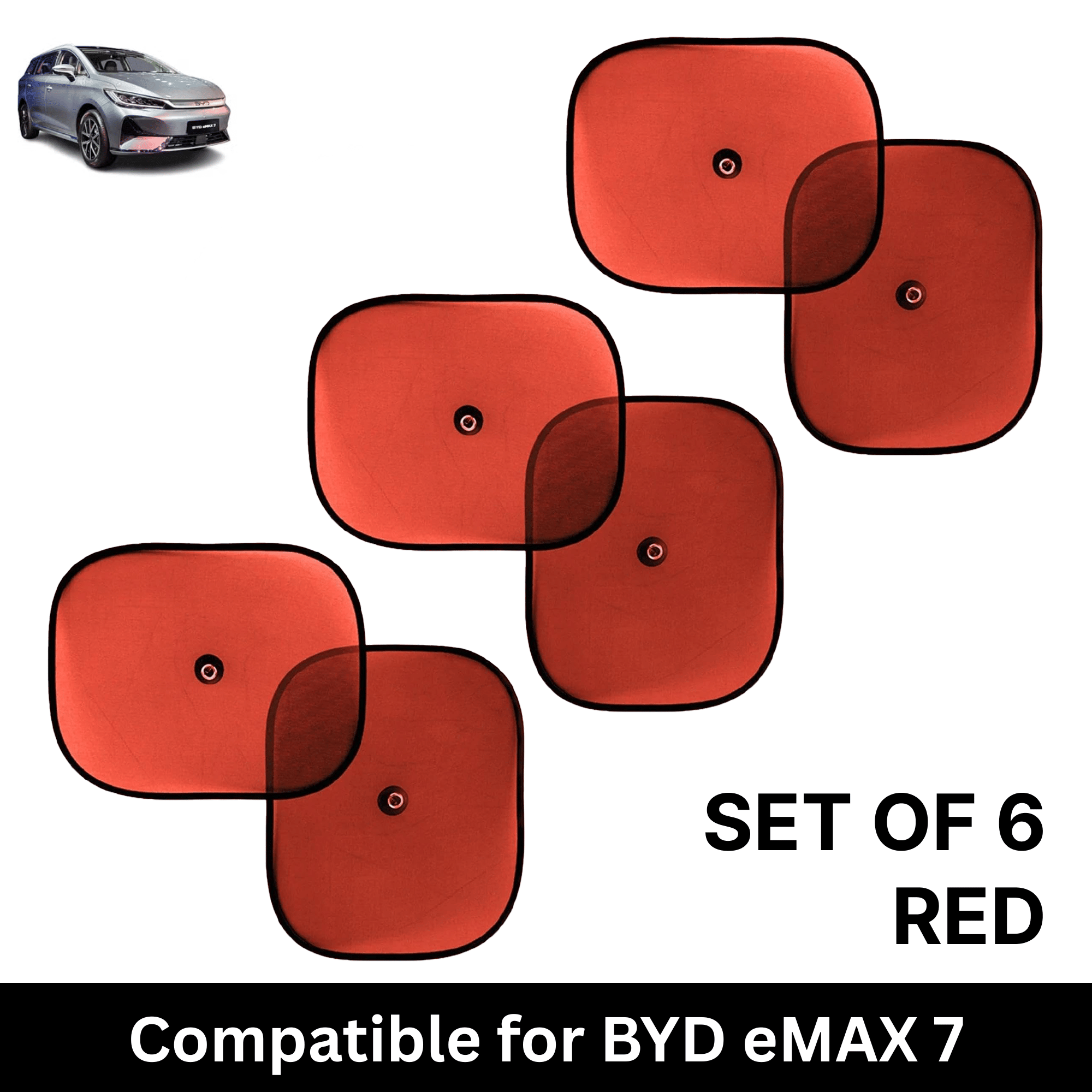 Car Sun Shade for Side Windows (Red, Set of 6) with vaccum Suction Cups for BYD eMAX 7 Car Sun Shade for Side Windows (Red, Set of 6) with vaccum Suction Cups for BYD eMAX 7