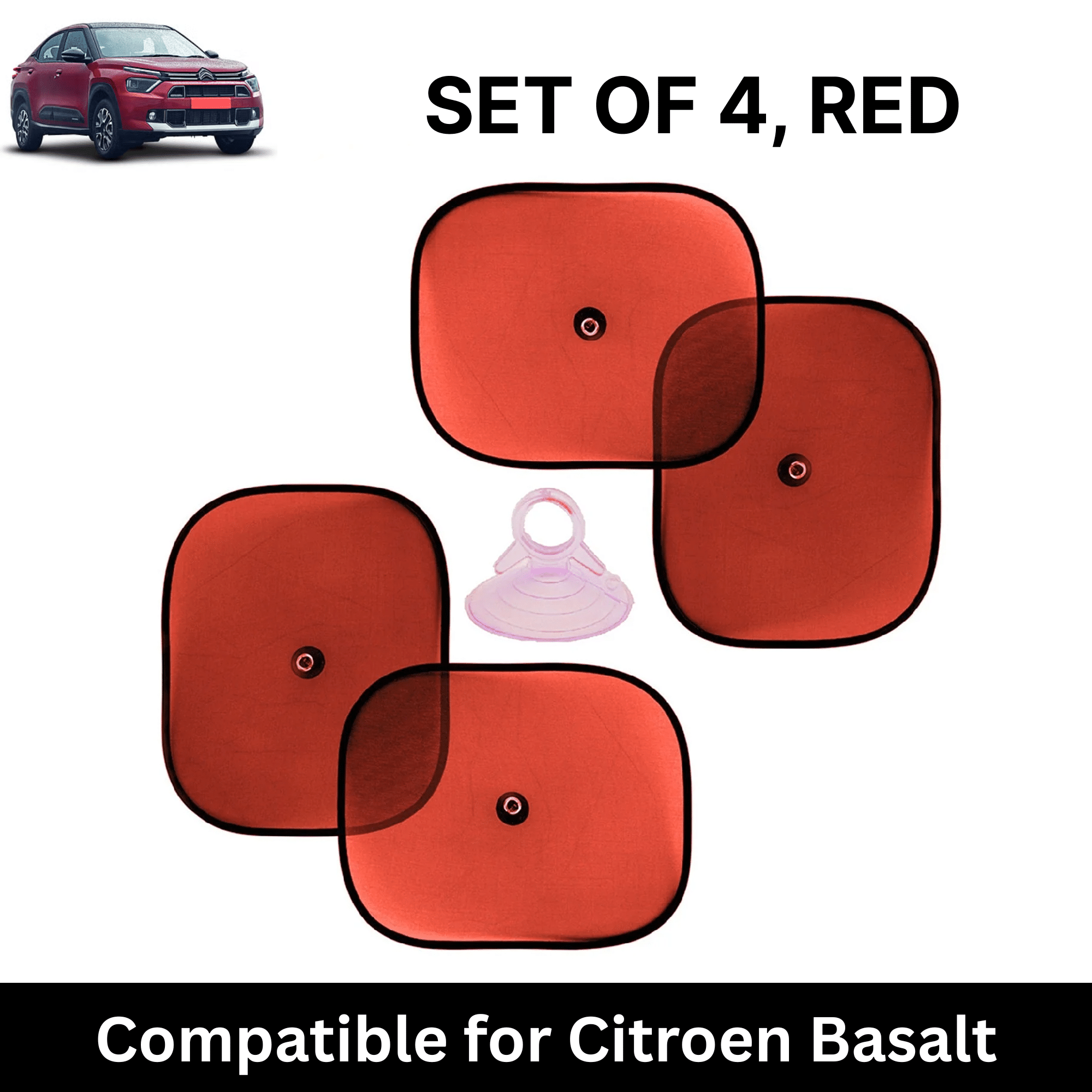 Car Sun Shade for Side Windows (Red, Set of 4) with vaccum Suction Cups for Citroen Basalt Car Sun Shade for Side Windows (Red, Set of 4) with vaccum Suction Cups for Citroen Basalt