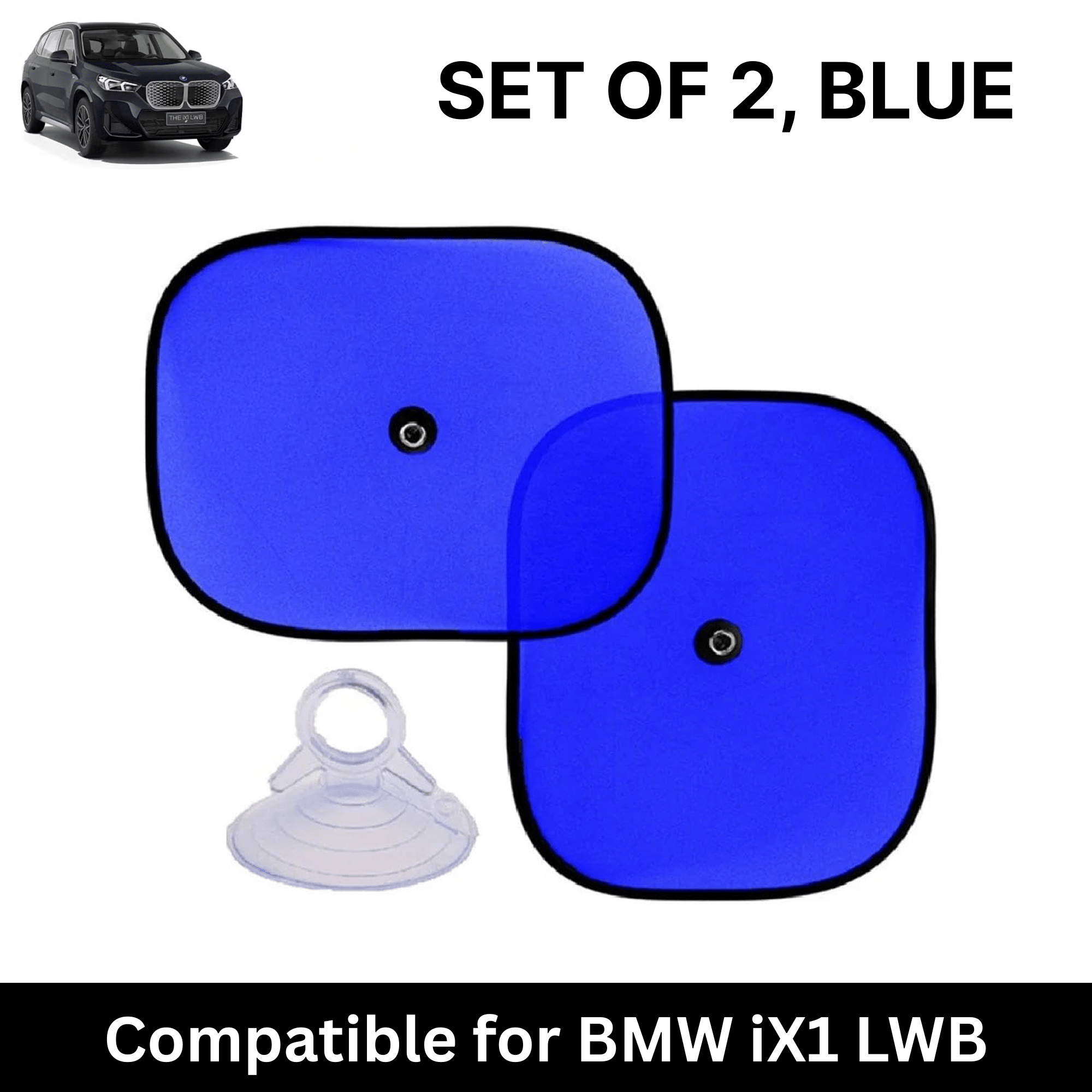 Car Sun Shade for Side Windows (Blue, Set of 2) with vaccum Suction Cups for BMW iX1 LWB     			Car Sun Shade for Side Windows (Blue, Set of 2) with vaccum Suction Cups for BMW iX1 LWB