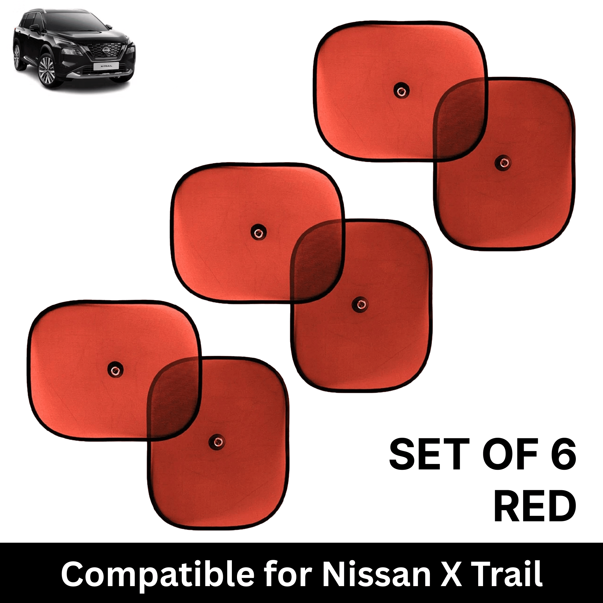     			Car Sun Shade for Side Windows (Red, Set of 6) with vaccum Suction Cups for Nissan X Trail