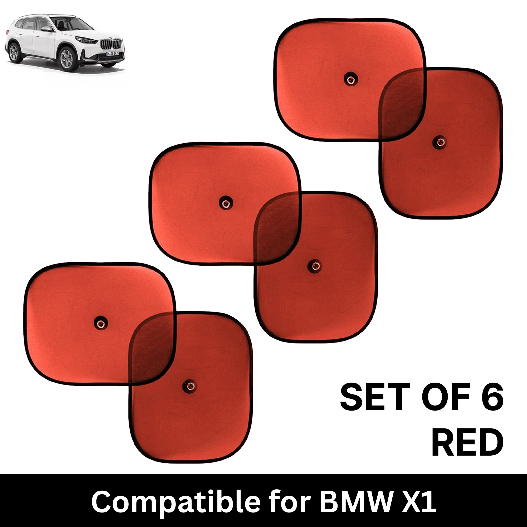     			Car Sun Shade for Side Windows (Red, Set of 6) with vaccum Suction Cups for BMW X1