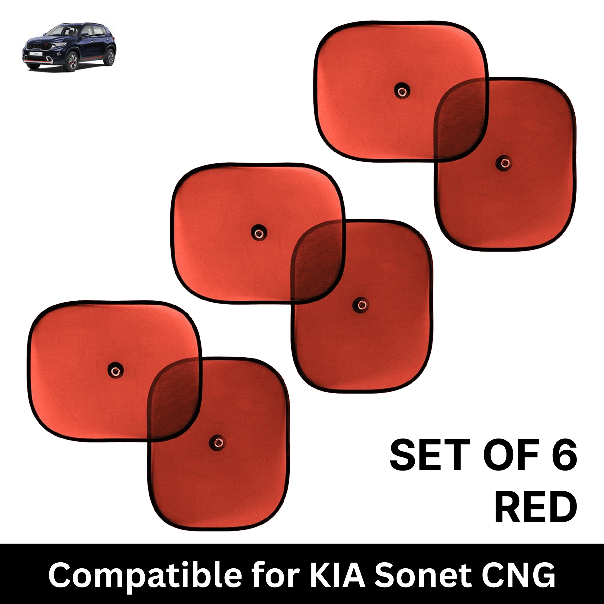     			Car Sun Shade for Side Windows (Red, Set of 6) with vaccum Suction Cups for KIA Sonet CNG