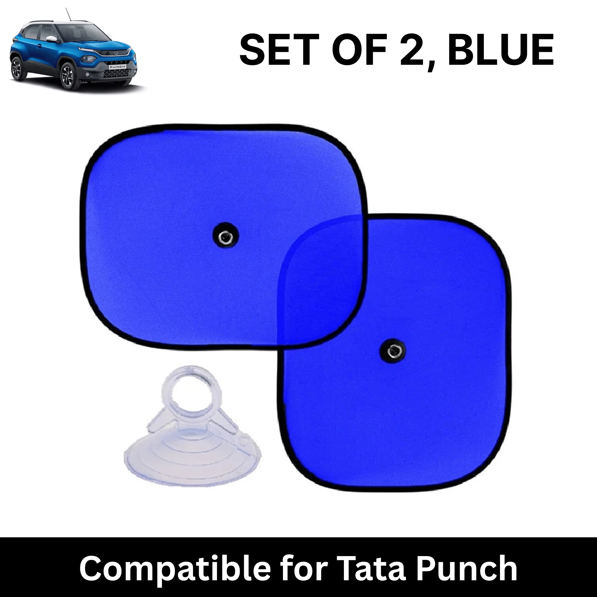    			Car Sun Shade for Side Windows (Blue, Set of 2) with vaccum Suction Cups for Tata Punch