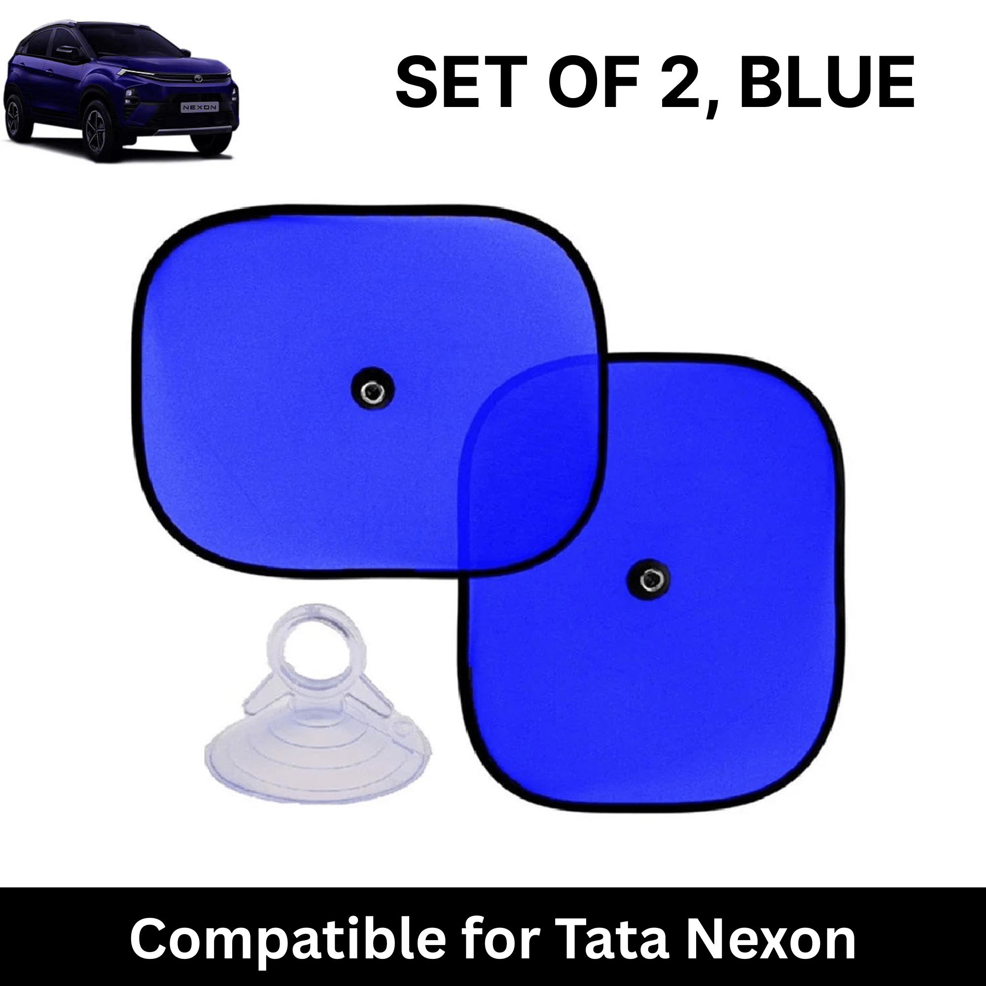     			Car Sun Shade for Side Windows (Blue, Set of 2) with vaccum Suction Cups for Tata Nexon