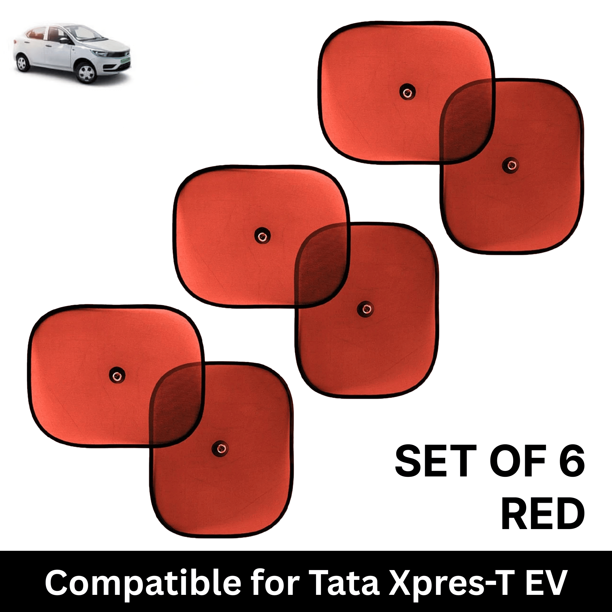 Car Sun Shade for Side Windows (Red, Set of 6) with vaccum Suction Cups for Tata Xpres-T EV Car Sun Shade for Side Windows (Red, Set of 6) with vaccum Suction Cups for Tata Xpres-T EV