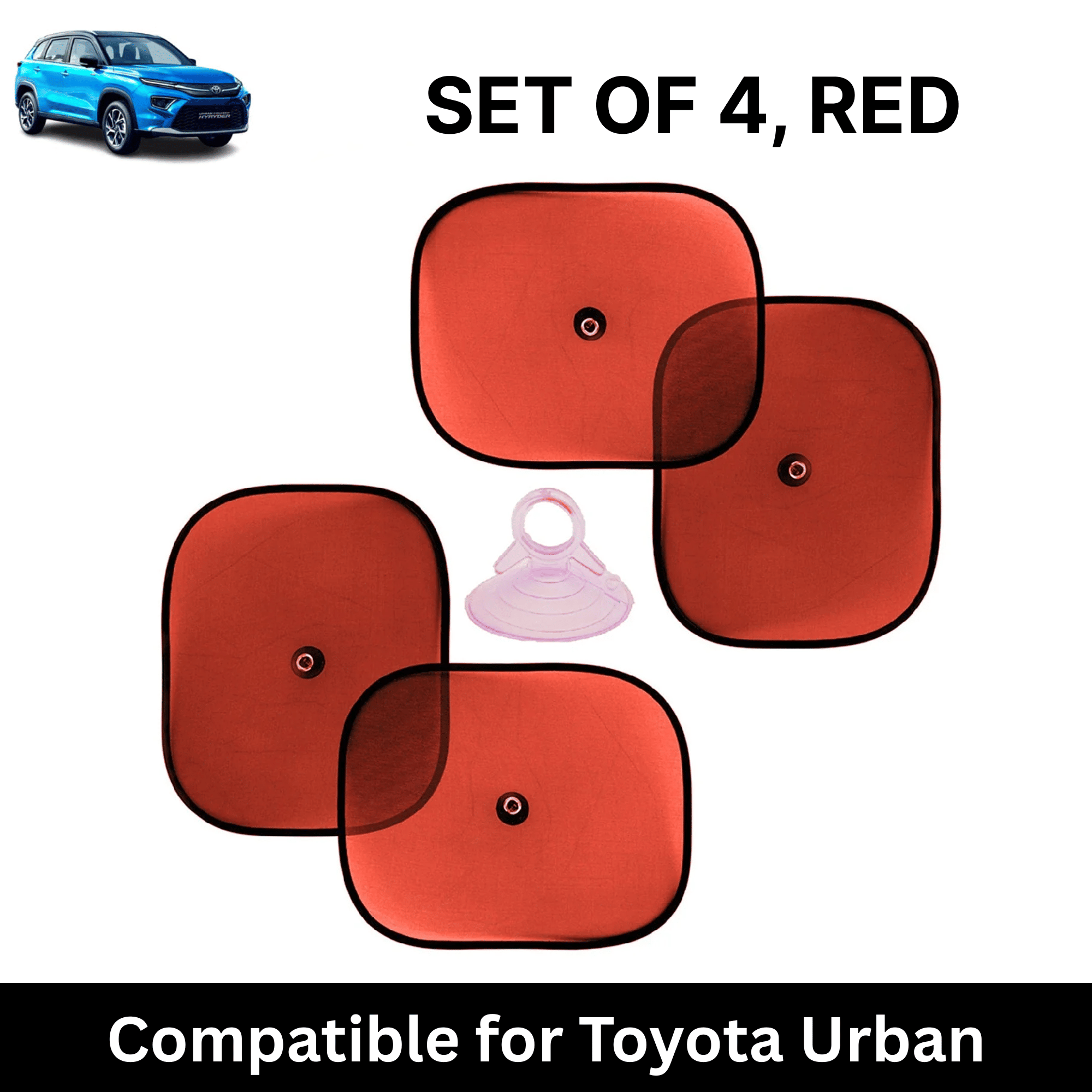 Car Sun Shade for Side Windows (Red, Set of 4) with vaccum Suction Cups for Toyota Urban Cruiser HyRyder Car Sun Shade for Side Windows (Red, Set of 4) with vaccum Suction Cups for Toyota Urban Cruiser HyRyder