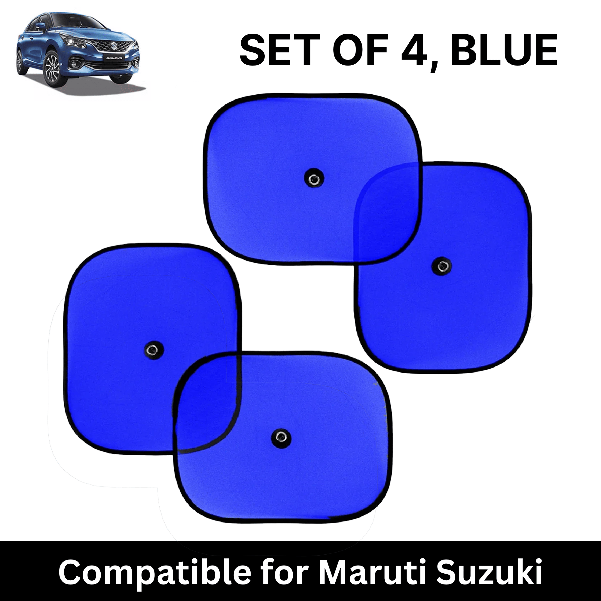 Car Sun Shade for Side Windows (Blue, Set of 4) with vaccum Suction Cups for Maruti Suzuki Baleno