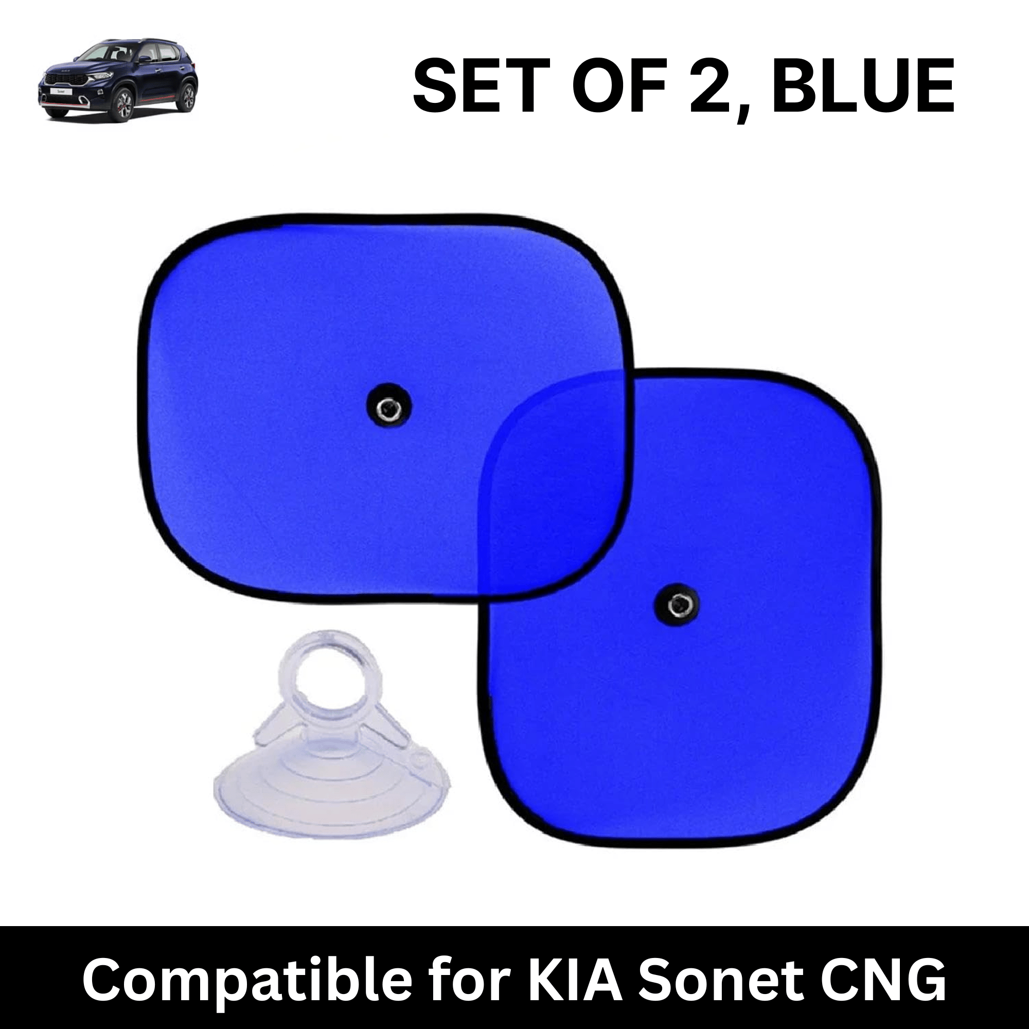     			Car Sun Shade for Side Windows (Blue, Set of 2) with vaccum Suction Cups for KIA Sonet CNG