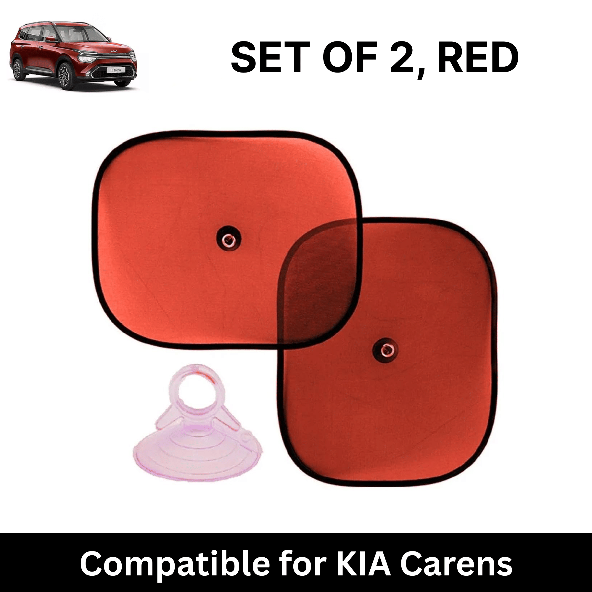     			Car Sun Shade for Side Windows (Red, Set of 2) with vaccum Suction Cups for KIA Carens