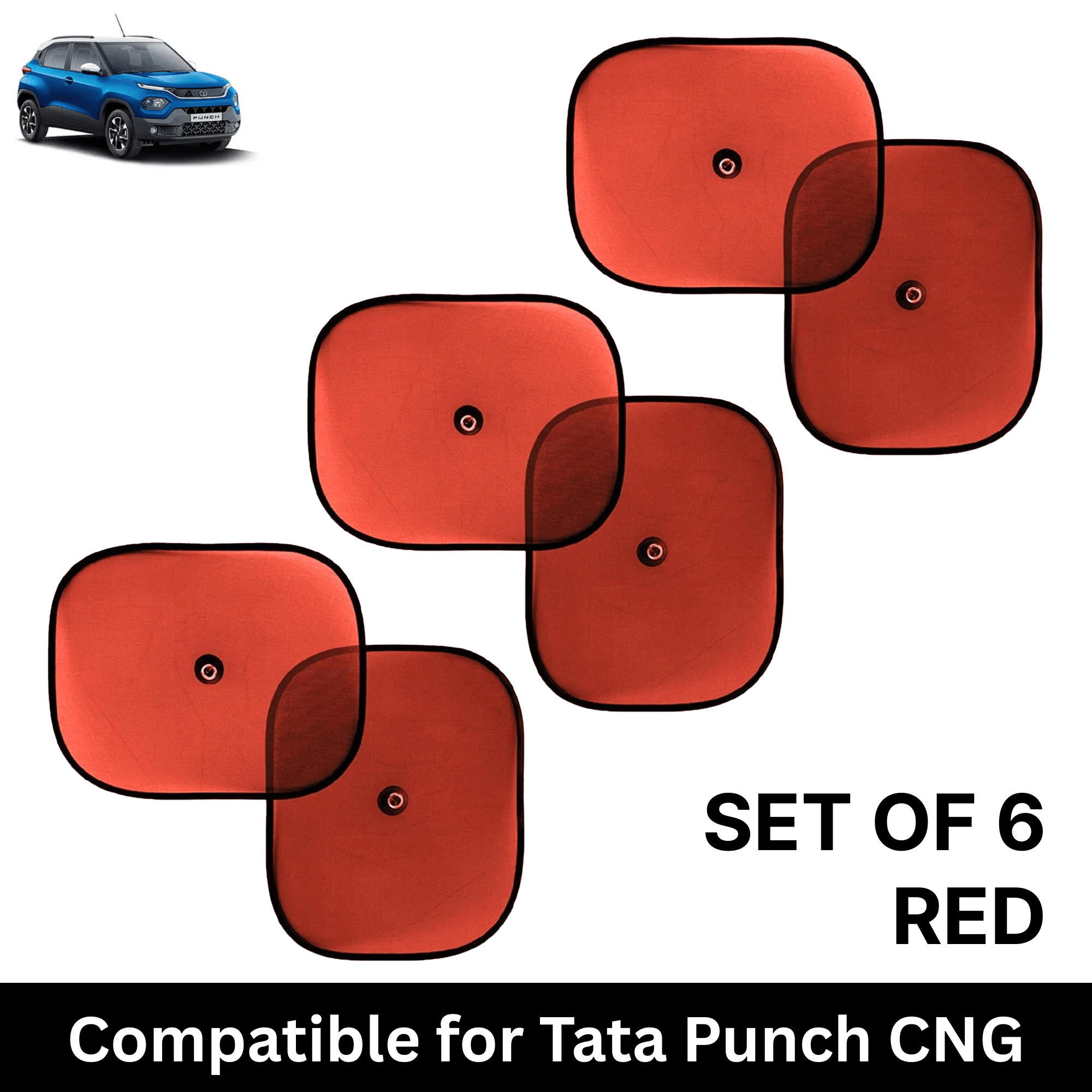     			Car Sun Shade for Side Windows (Red, Set of 6) with vaccum Suction Cups for Tata Punch CNG