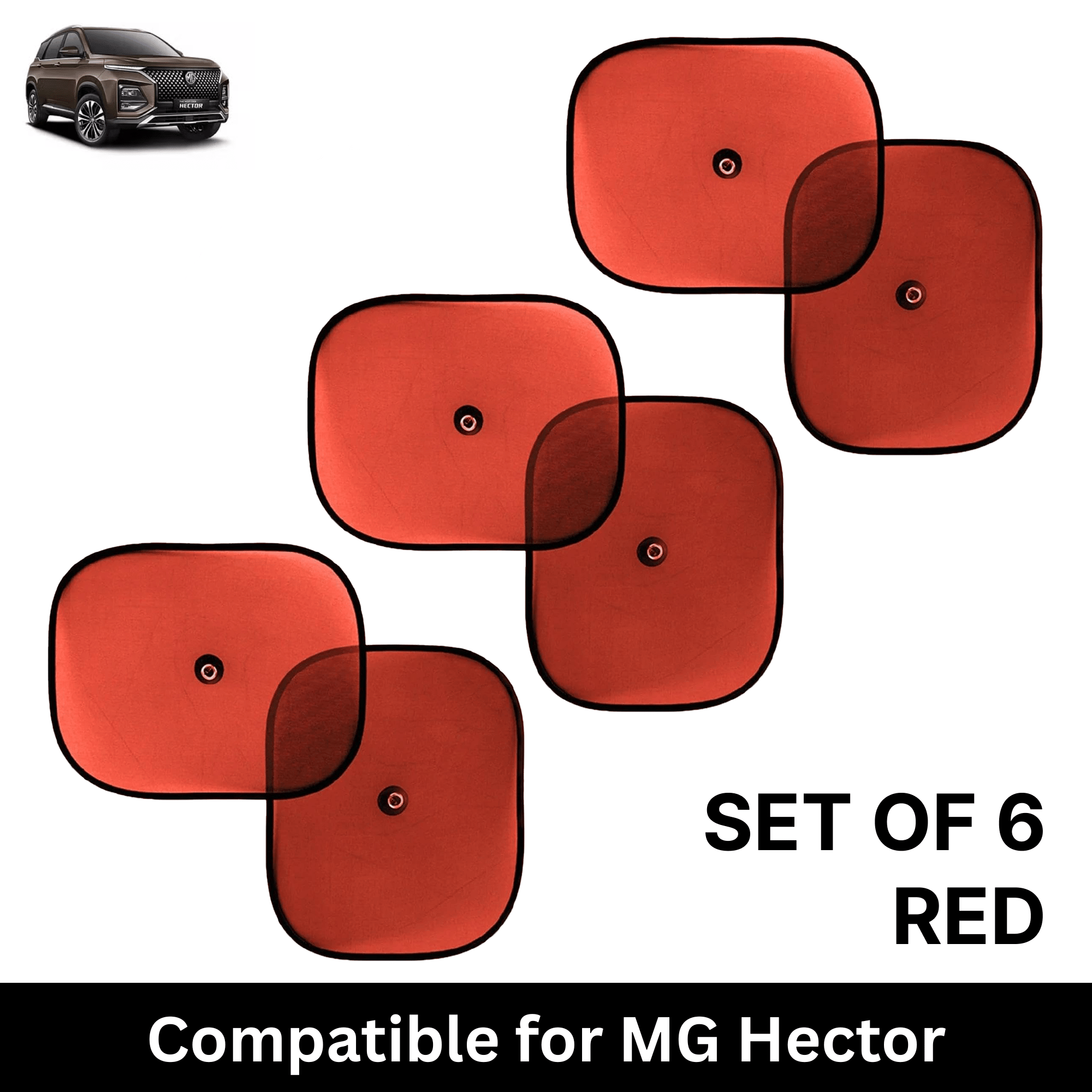 Car Sun Shade for Side Windows (Red, Set of 6) with vaccum Suction Cups for MG Hector Car Sun Shade for Side Windows (Red, Set of 6) with vaccum Suction Cups for MG Hector