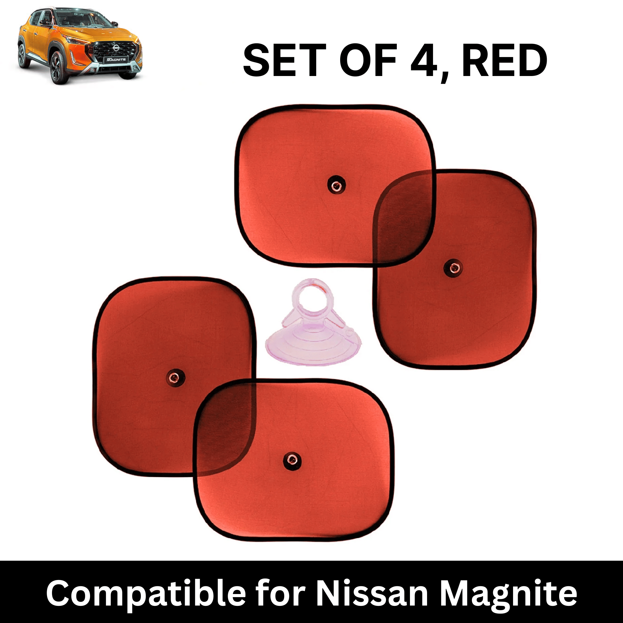     			Car Sun Shade for Side Windows (Red, Set of 4) with vaccum Suction Cups for Nissan Magnite