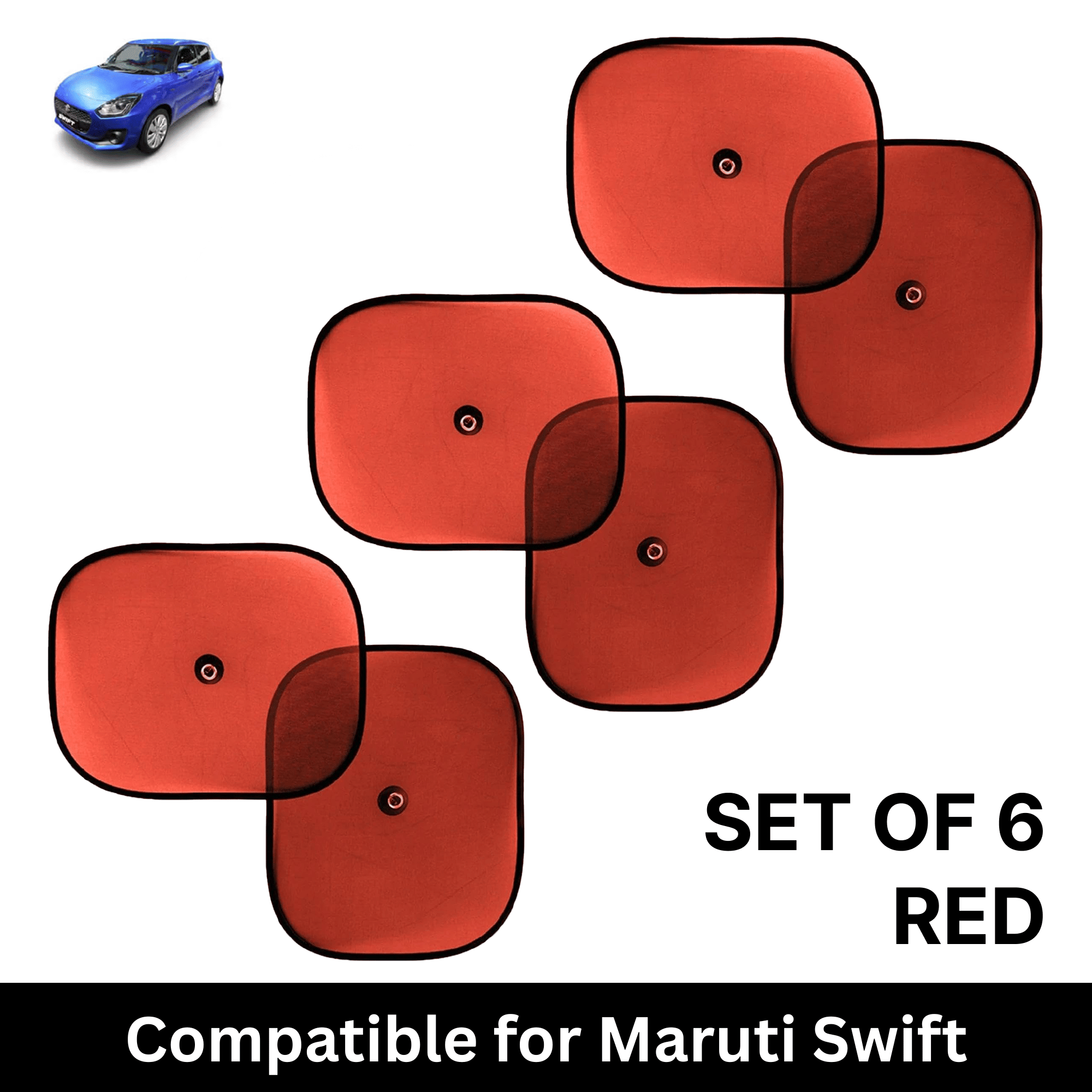     			Car Sun Shade for Side Windows (Red, Set of 6) with vaccum Suction Cups for Maruti Swift Hybrid