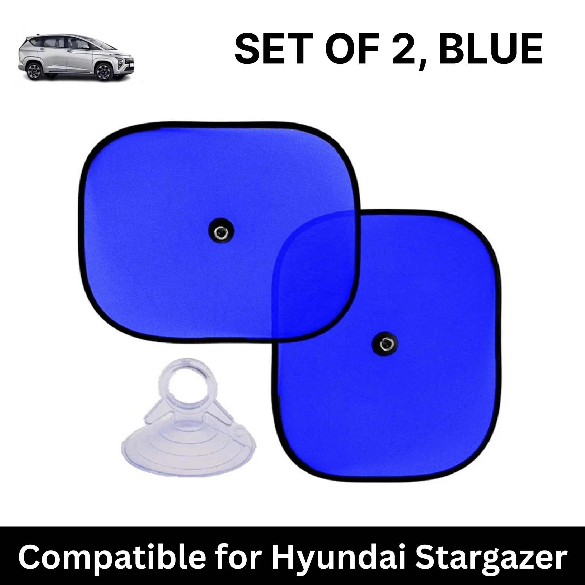     			Car Sun Shade for Side Windows (Blue, Set of 2) with vaccum Suction Cups for Hyundai Stargazer