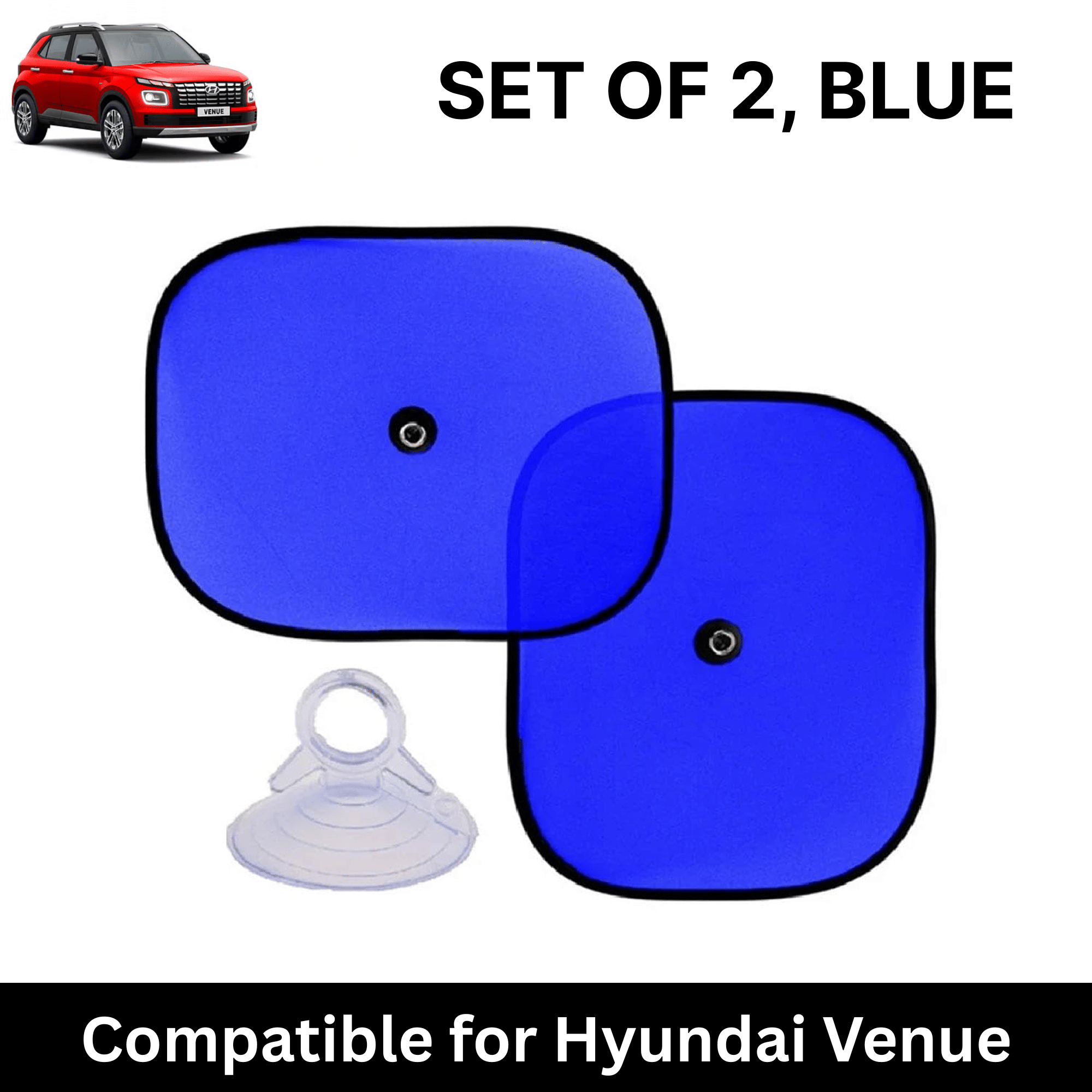     			Car Sun Shade for Side Windows (Blue, Set of 2) with vaccum Suction Cups for Hyundai Venue