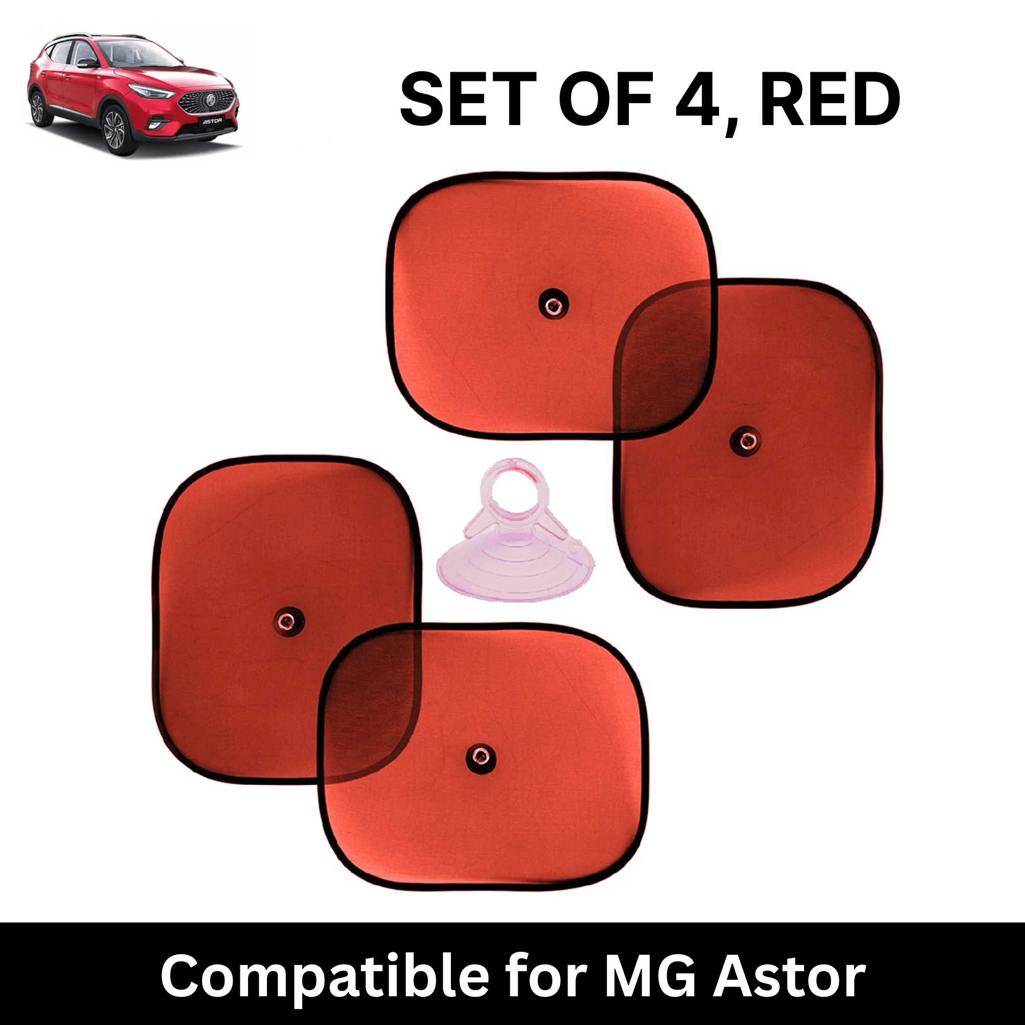     			Car Sun Shade for Side Windows (Red, Set of 4) with vaccum Suction Cups for MG Astor