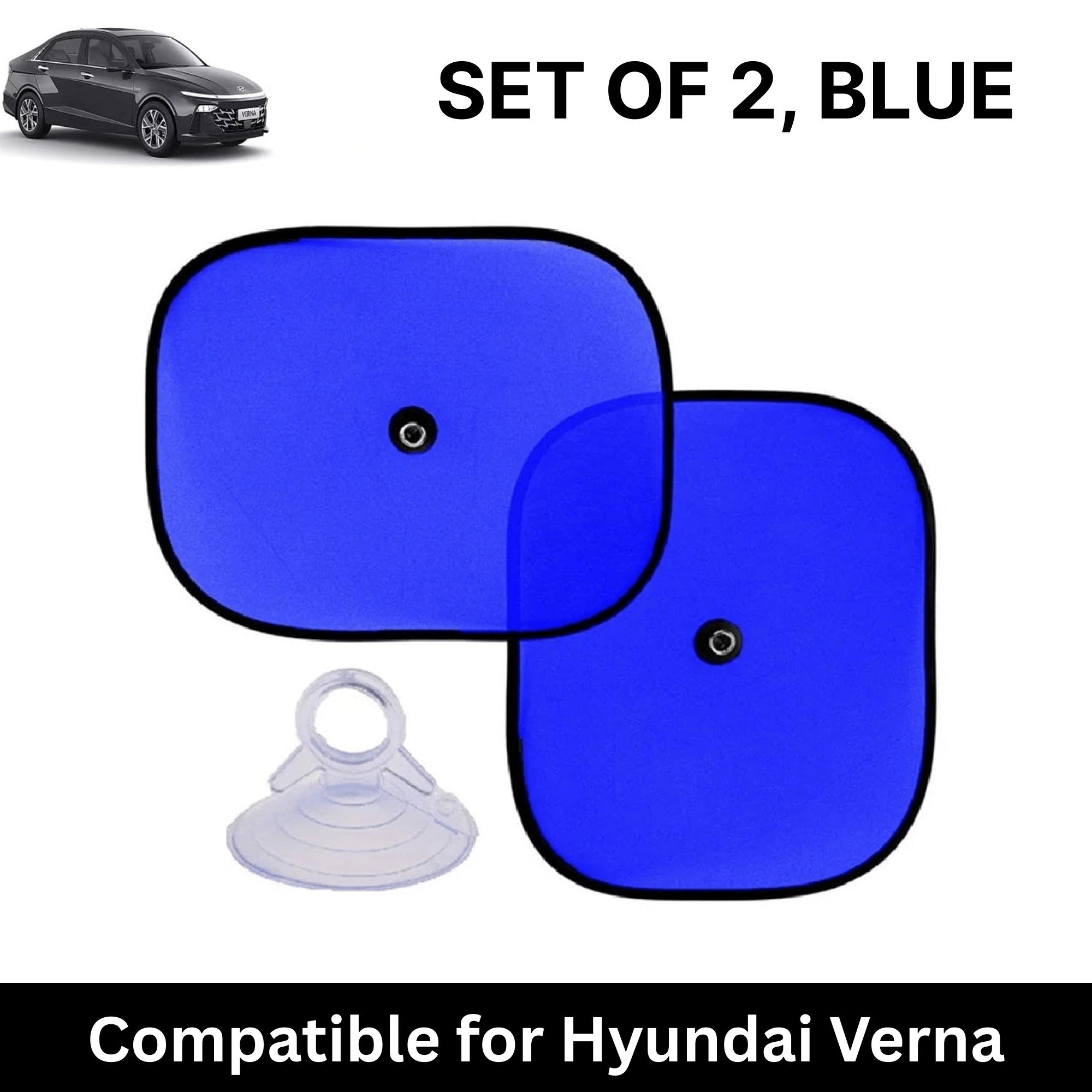    			Car Sun Shade for Side Windows (Blue, Set of 2) with vaccum Suction Cups for Hyundai Verna