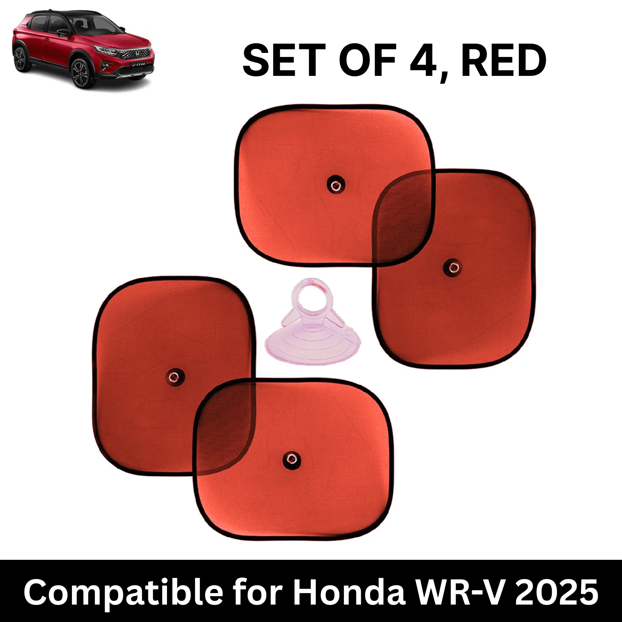     			Car Sun Shade for Side Windows (Red, Set of 4) with vaccum Suction Cups for Honda WR-V 2025