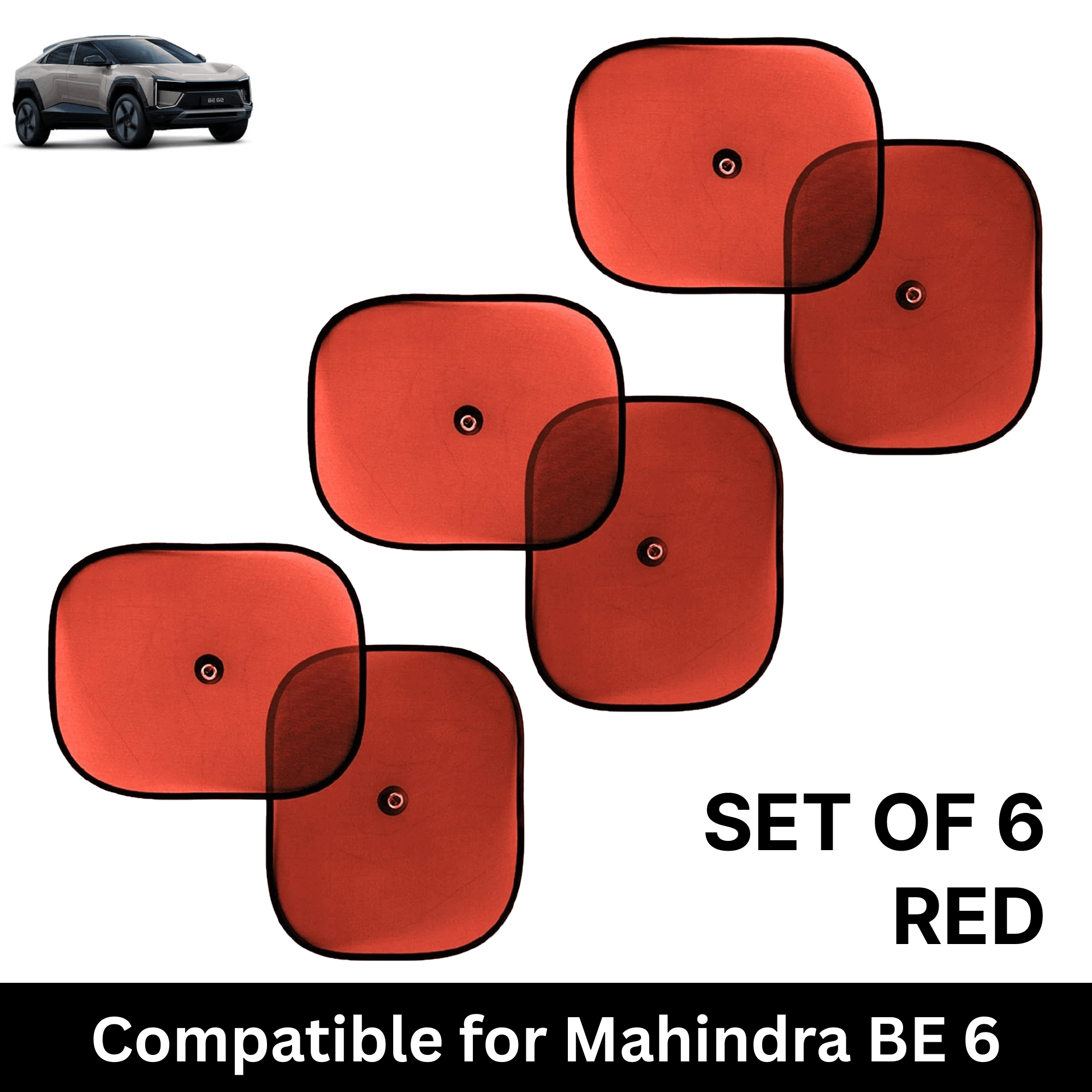     			Car Sun Shade for Side Windows (Red, Set of 6) with vaccum Suction Cups for Mahindra BE 6