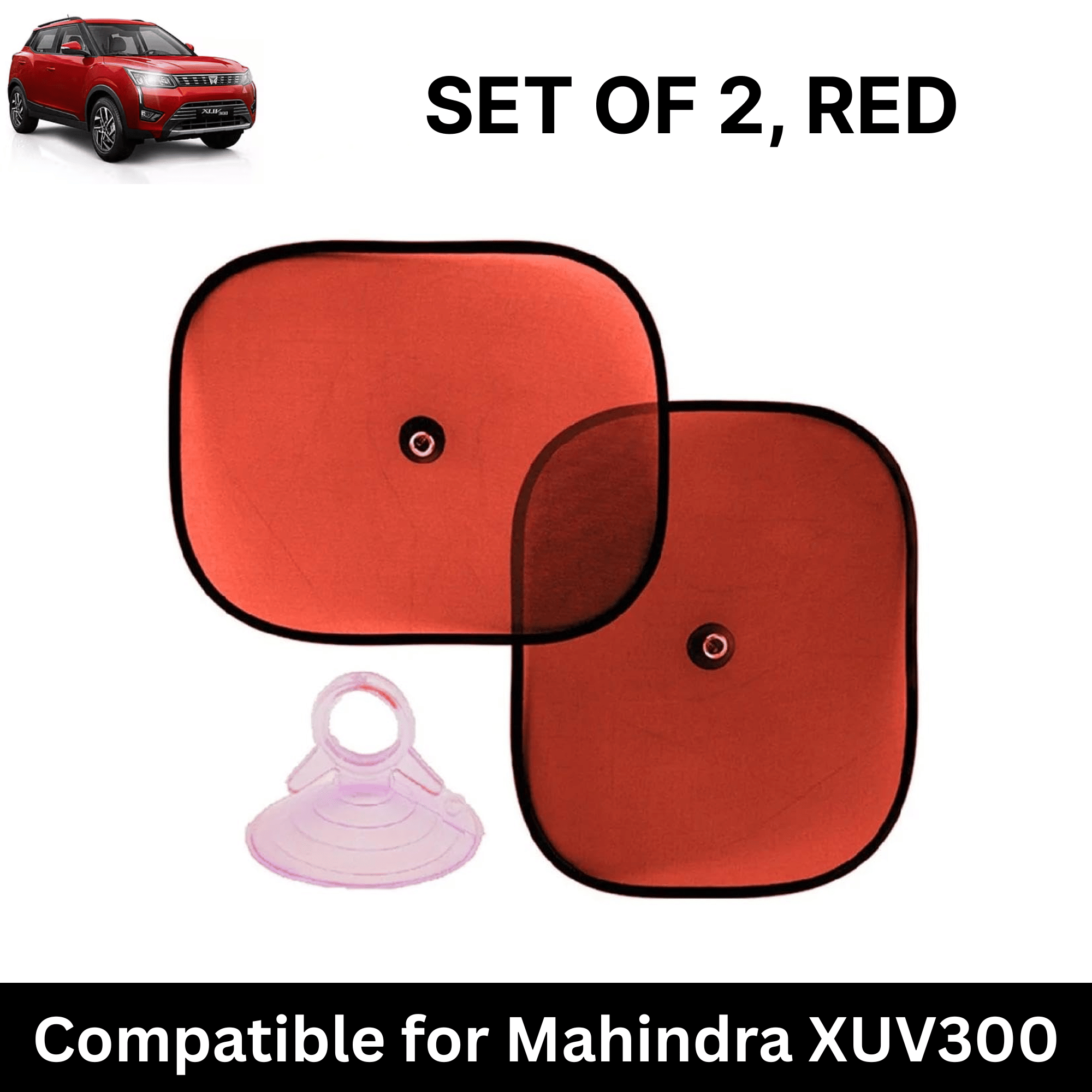     			Car Sun Shade for Side Windows (Red, Set of 2) with vaccum Suction Cups for Mahindra XUV300