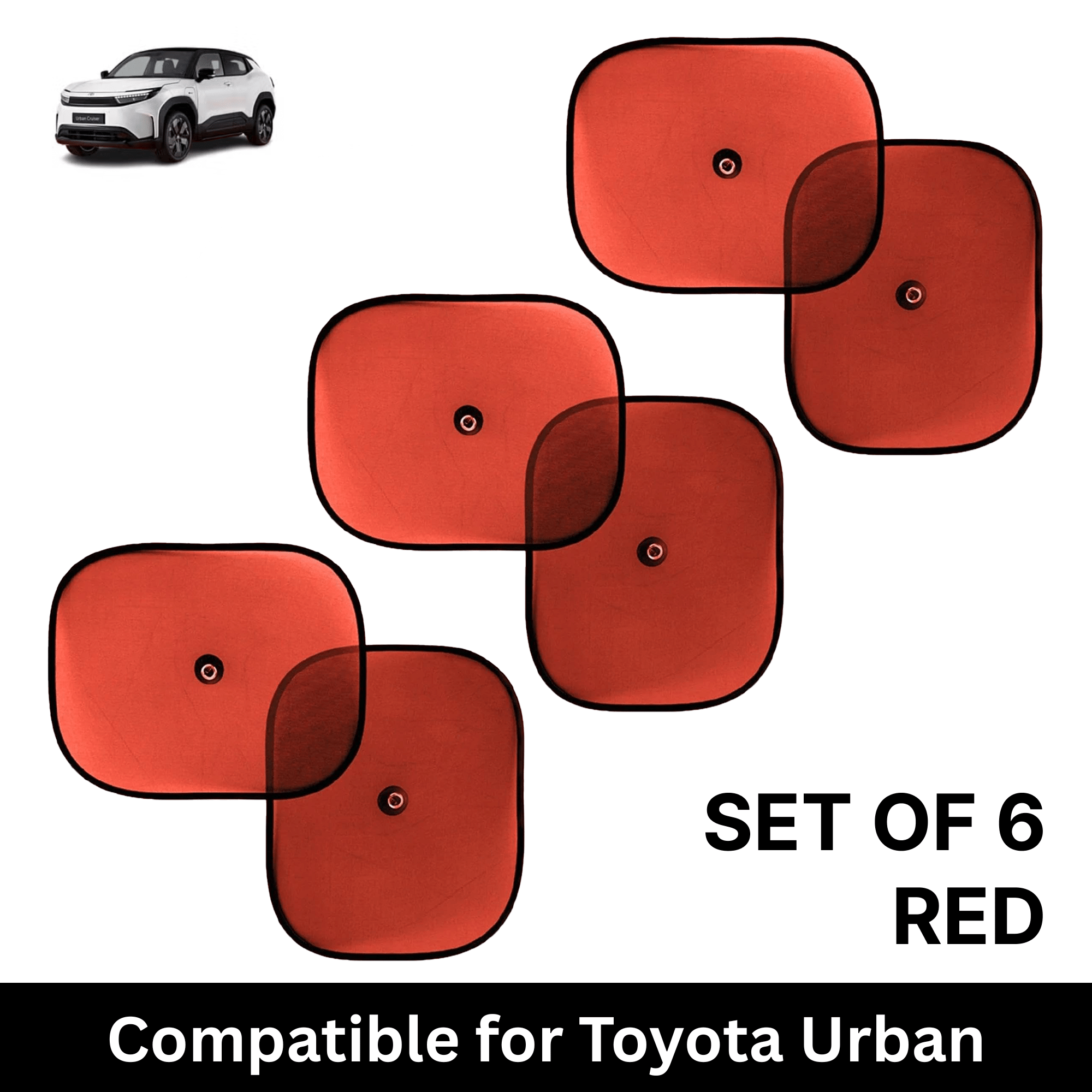 Car Sun Shade for Side Windows (Red, Set of 6) with vaccum Suction Cups for Toyota Urban Cruiser EV Car Sun Shade for Side Windows (Red, Set of 6) with vaccum Suction Cups for Toyota Urban Cruiser EV