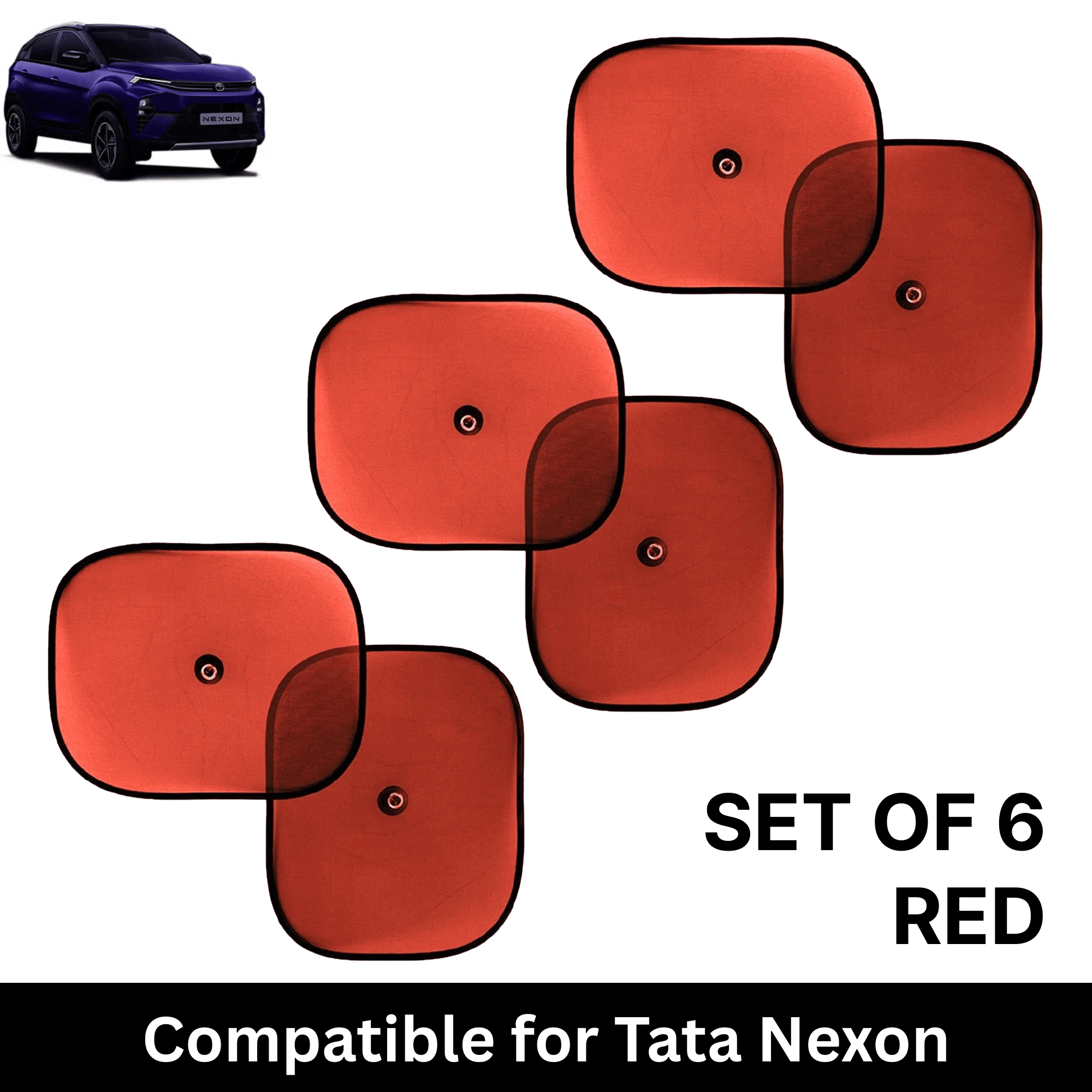 Car Sun Shade for Side Windows (Red, Set of 6) with vaccum Suction Cups for Tata Nexon Car Sun Shade for Side Windows (Red, Set of 6) with vaccum Suction Cups for Tata Nexon