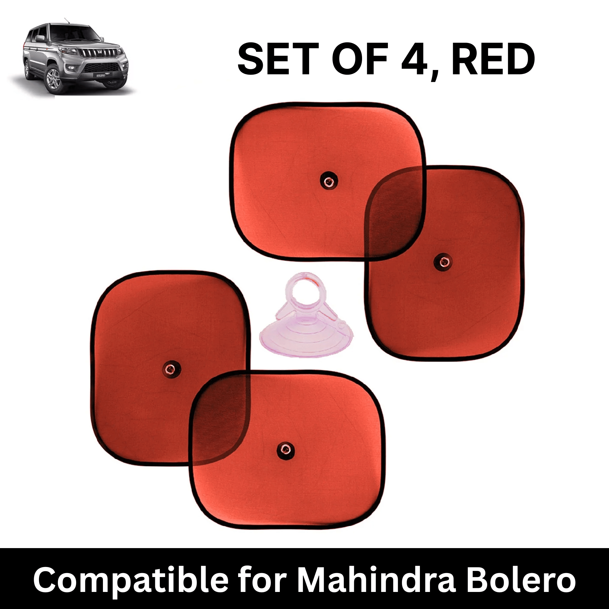 Car Sun Shade for Side Windows (Red, Set of 4) with vaccum Suction Cups for Mahindra Bolero Neo Plus Car Sun Shade for Side Windows (Red, Set of 4) with vaccum Suction Cups for Mahindra Bolero Neo Plus